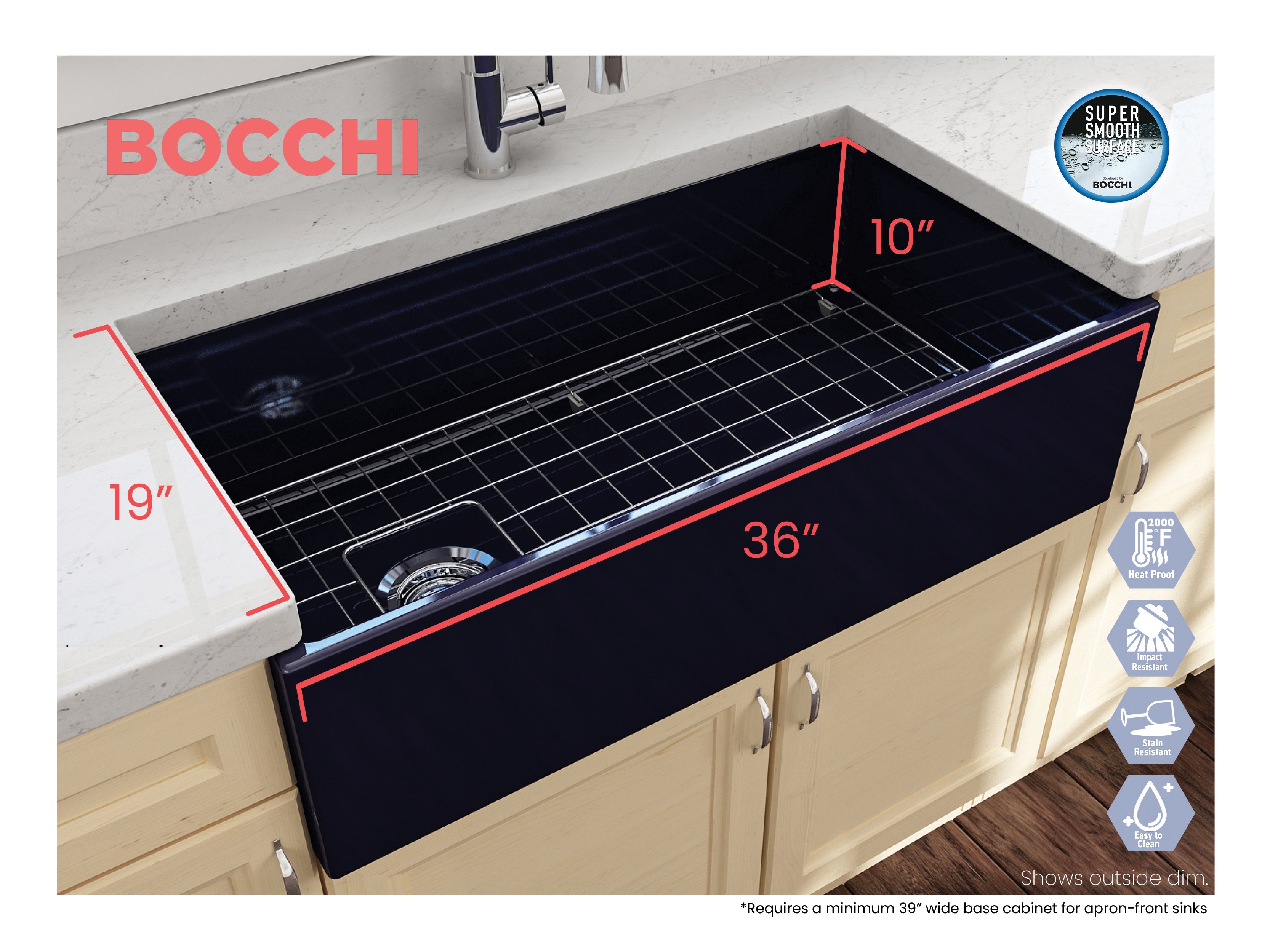 Contempo Apron Front Fireclay 36 in. Single Bowl Kitchen Sink with Protective Bottom Grid and Strainer 1354