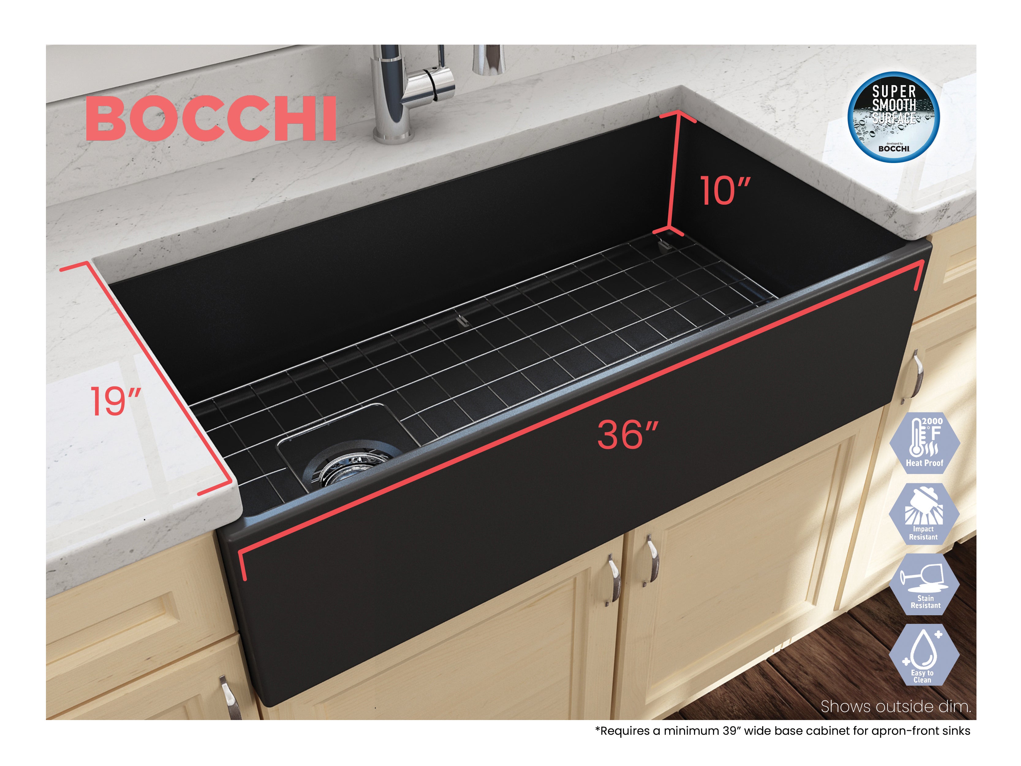 Contempo Apron Front Fireclay 36 in. Single Bowl Kitchen Sink with Protective Bottom Grid and Strainer 1354
