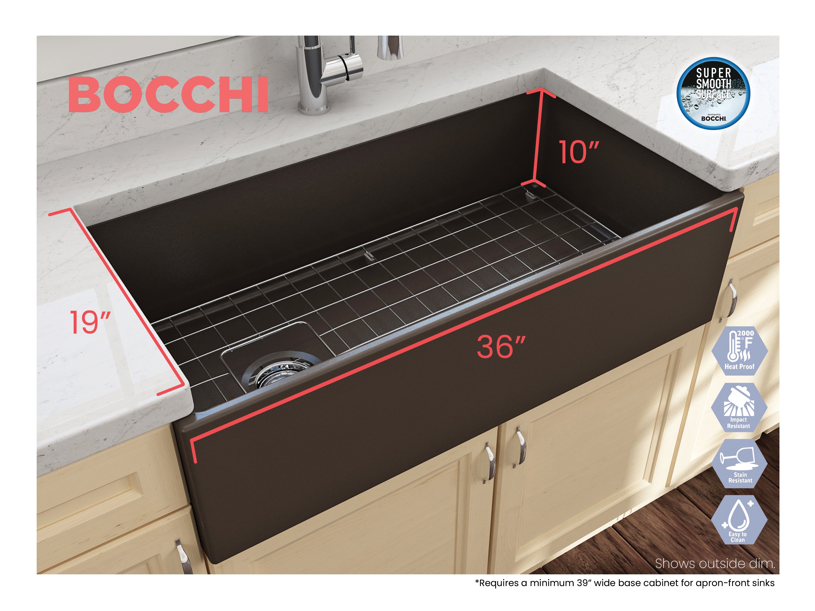 Contempo Apron Front Fireclay 36 in. Single Bowl Kitchen Sink with Protective Bottom Grid and Strainer 1354
