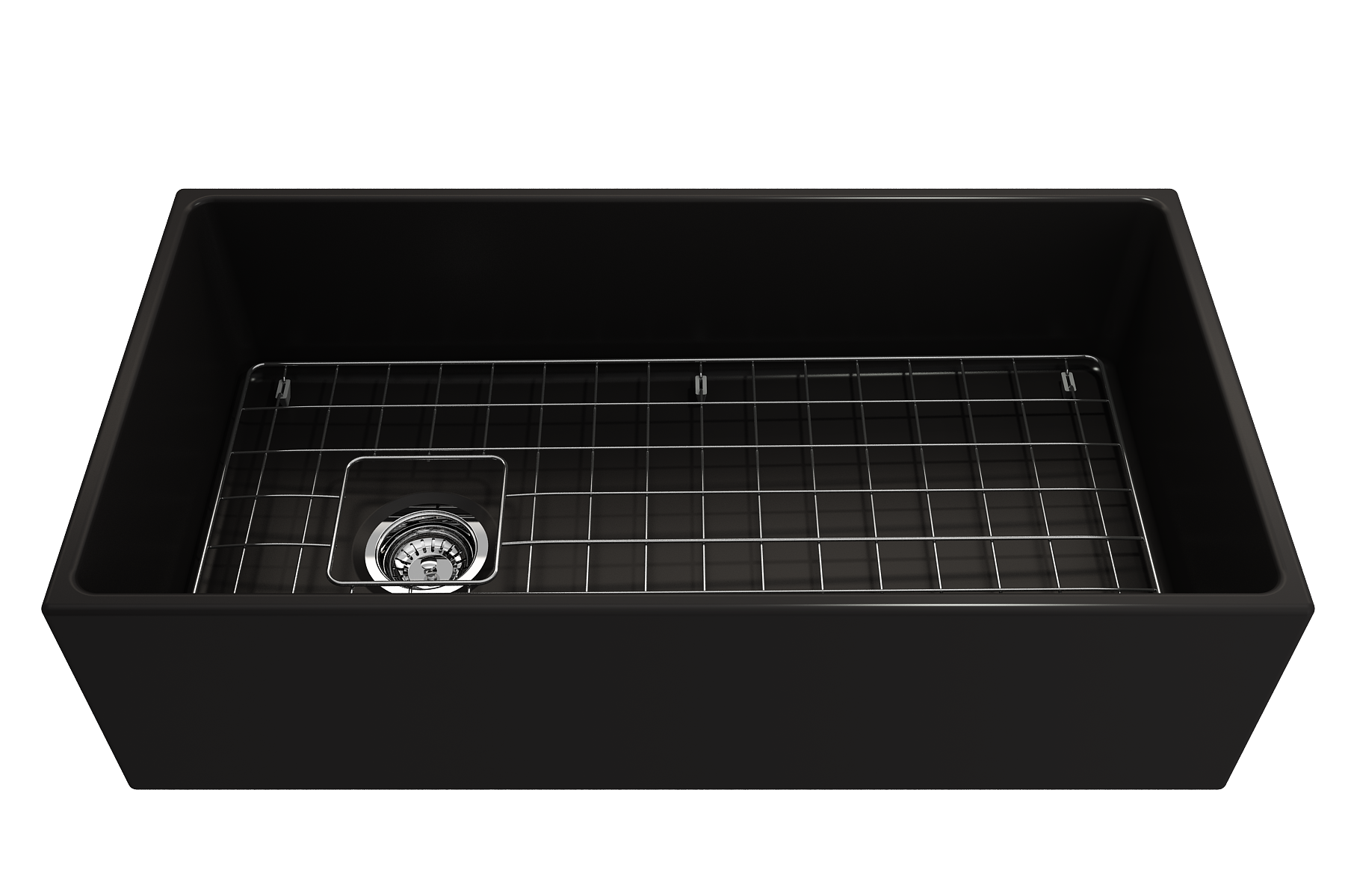 Contempo Apron Front Fireclay 36 in. Single Bowl Kitchen Sink with Protective Bottom Grid and Strainer 1354