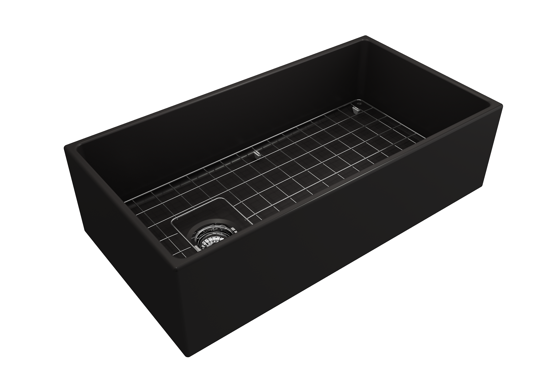 Contempo Apron Front Fireclay 36 in. Single Bowl Kitchen Sink with Protective Bottom Grid and Strainer 1354