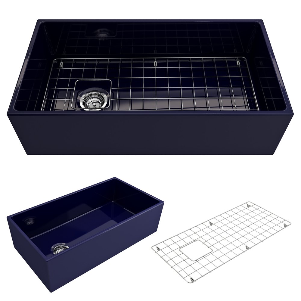 Contempo Apron Front Fireclay 36 in. Single Bowl Kitchen Sink with Protective Bottom Grid and Strainer 1354