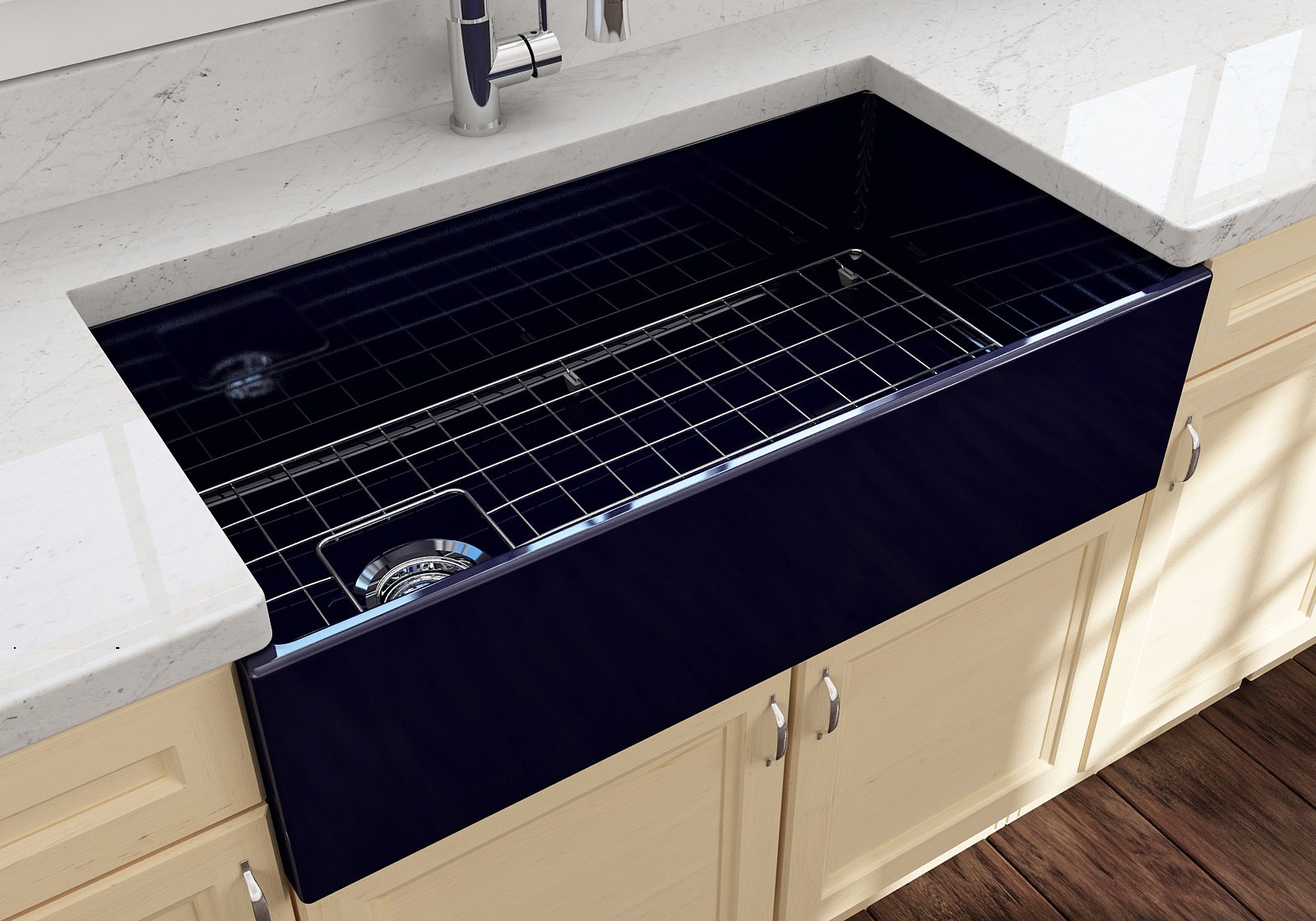 Contempo Apron Front Fireclay 36 in. Single Bowl Kitchen Sink with Protective Bottom Grid and Strainer 1354