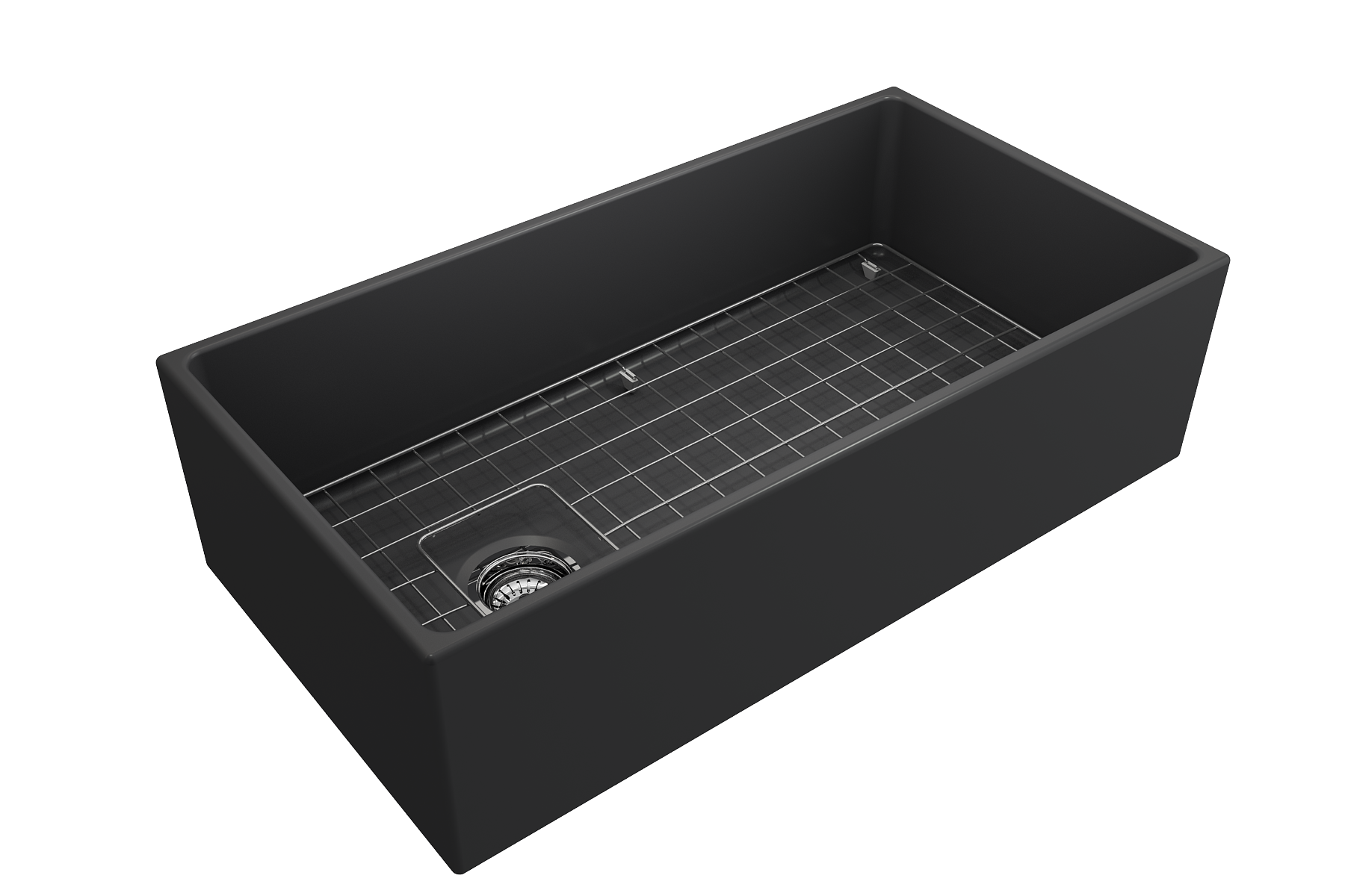 Contempo Apron Front Fireclay 36 in. Single Bowl Kitchen Sink with Protective Bottom Grid and Strainer 1354