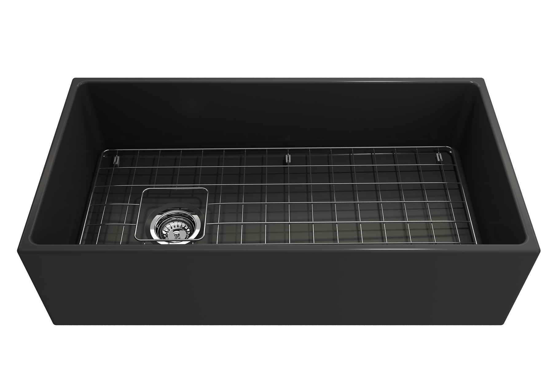 Contempo Apron Front Fireclay 36 in. Single Bowl Kitchen Sink with Protective Bottom Grid and Strainer 1354