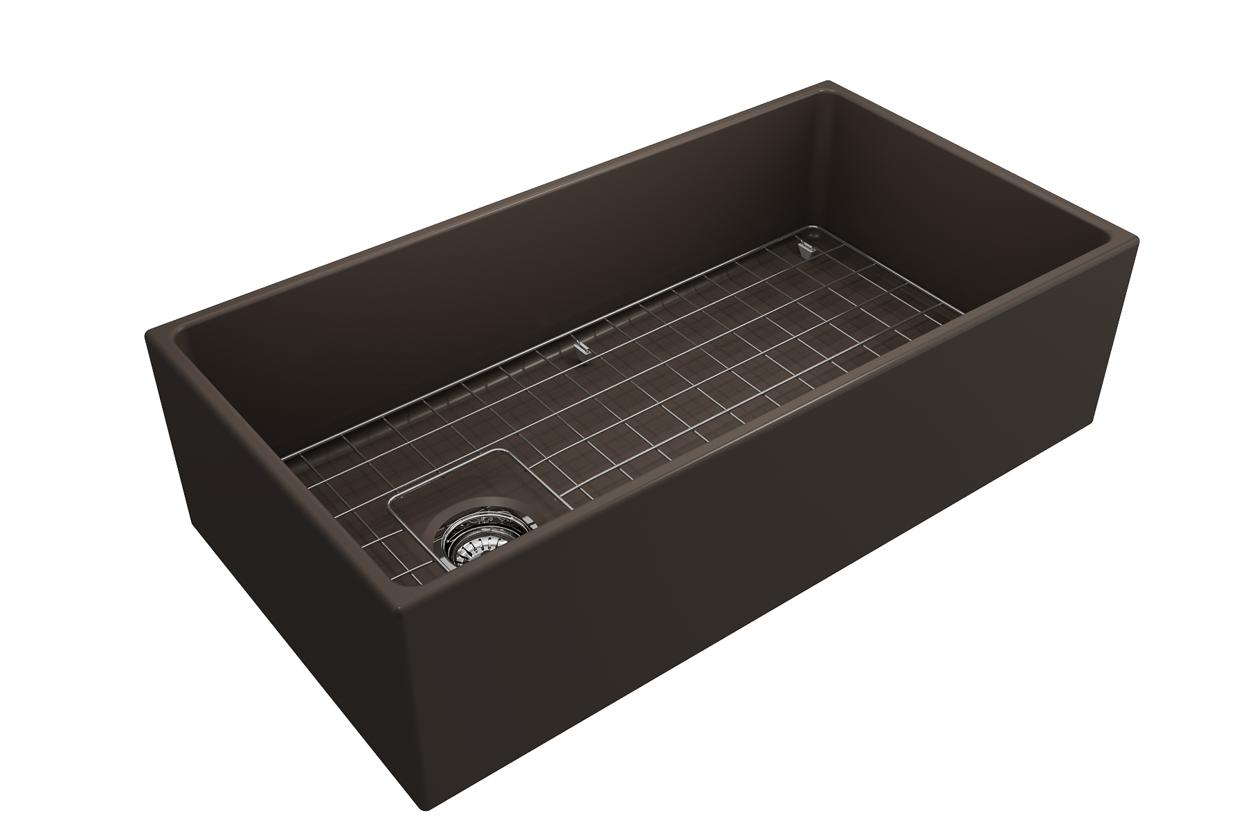 Contempo Apron Front Fireclay 36 in. Single Bowl Kitchen Sink with Protective Bottom Grid and Strainer 1354