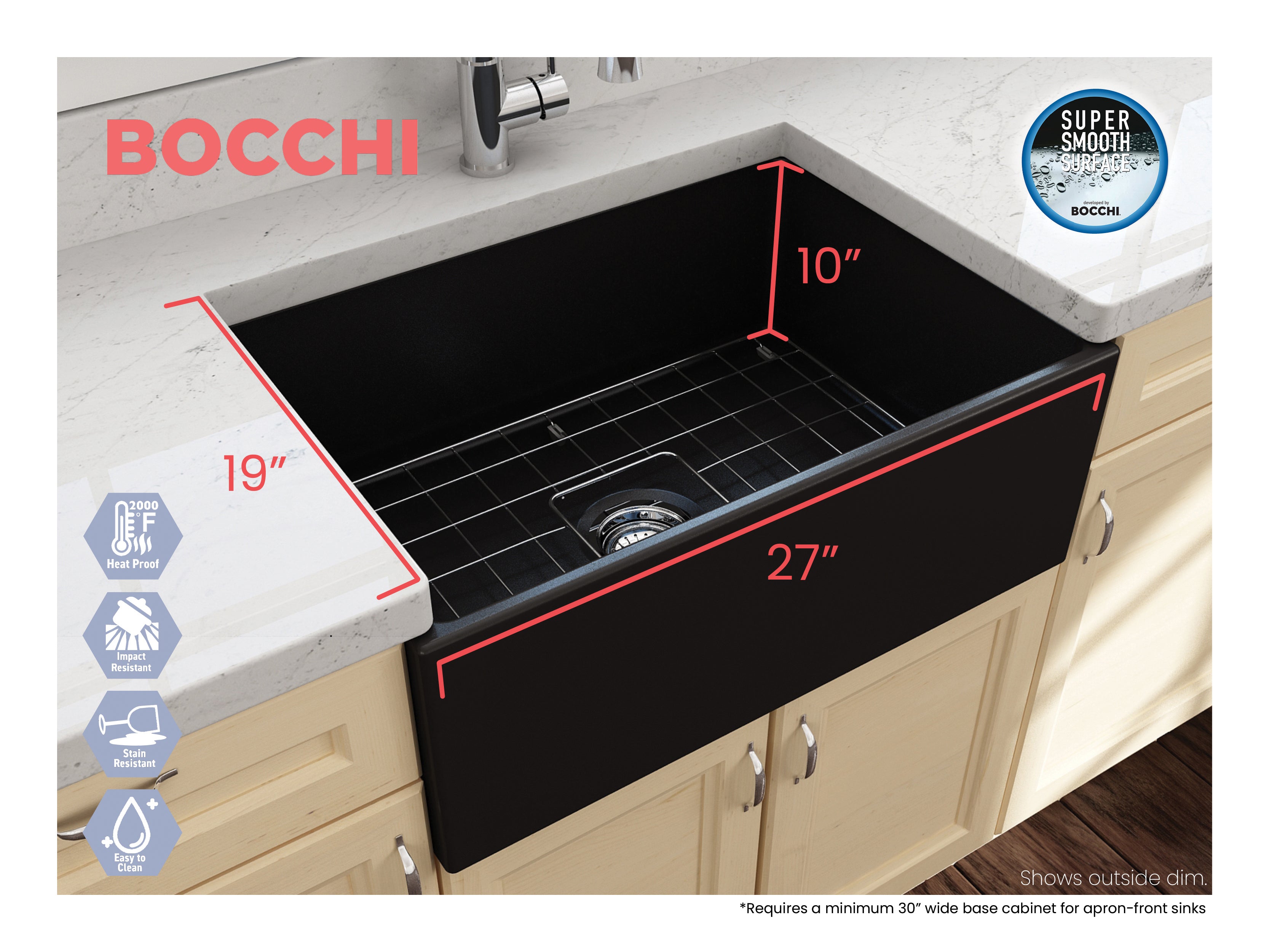 Contempo Apron Front Fireclay 27 in. Single Bowl Kitchen Sink with Protective Bottom Grid and Strainer 1356