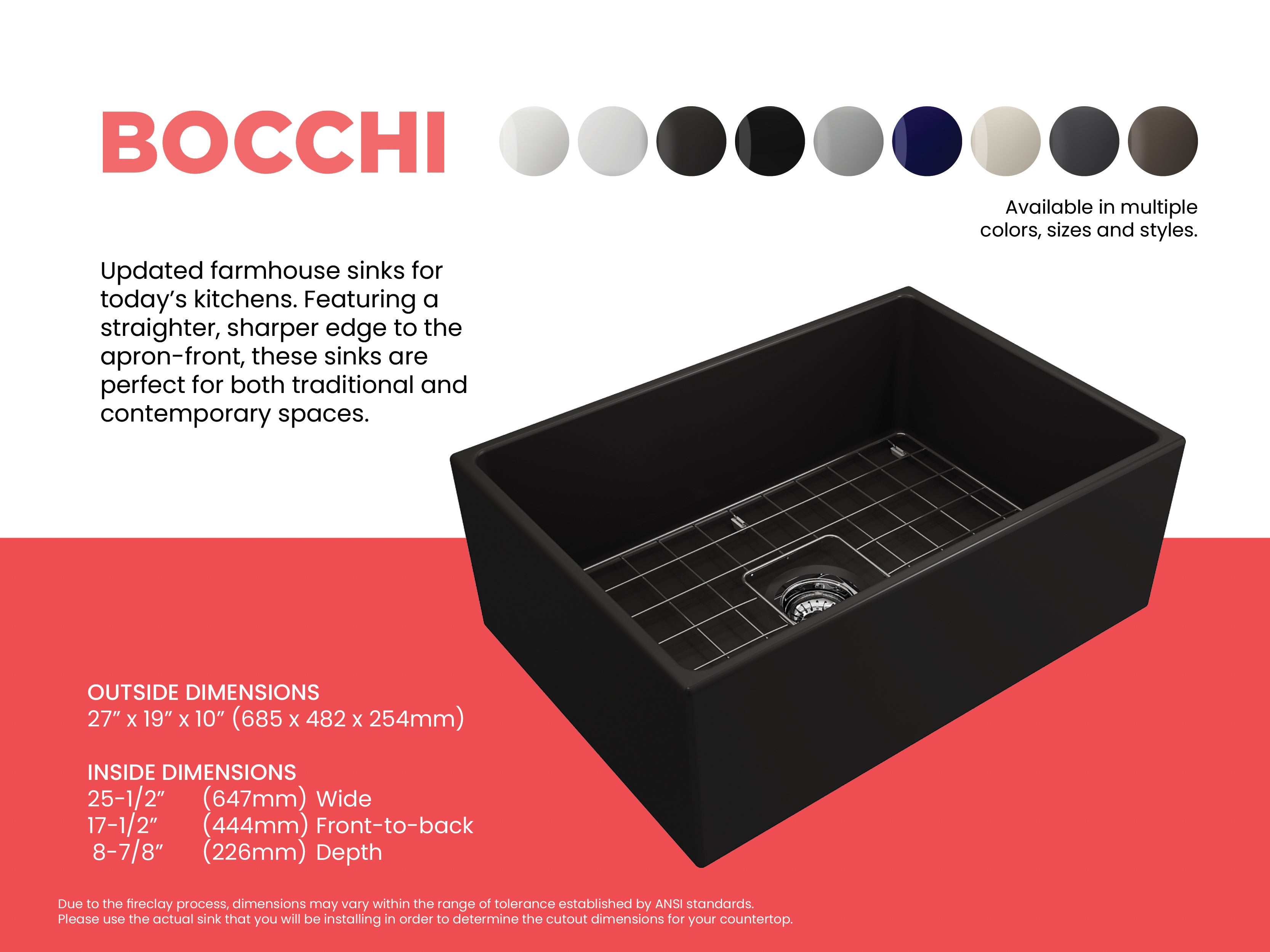 Contempo Apron Front Fireclay 27 in. Single Bowl Kitchen Sink with Protective Bottom Grid and Strainer 1356