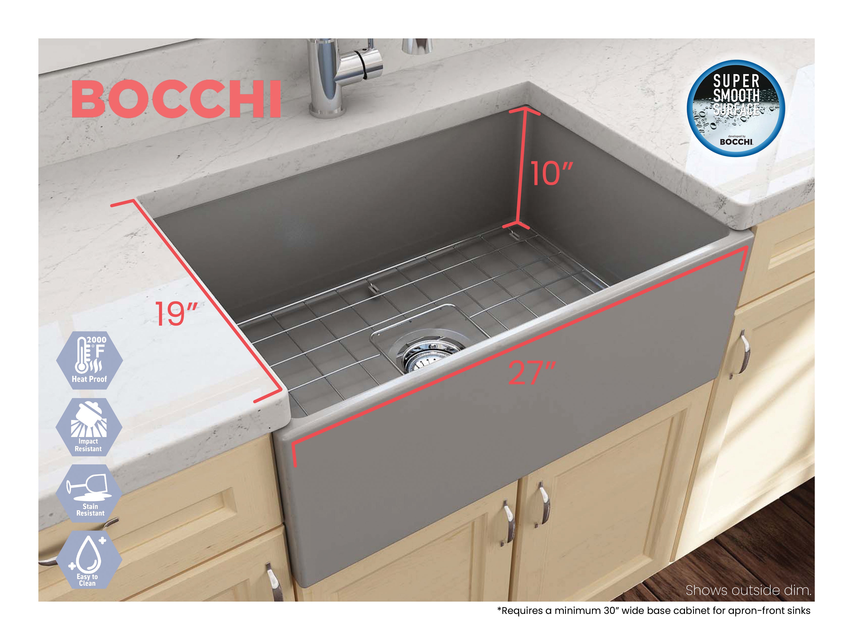 Contempo Apron Front Fireclay 27 in. Single Bowl Kitchen Sink with Protective Bottom Grid and Strainer 1356