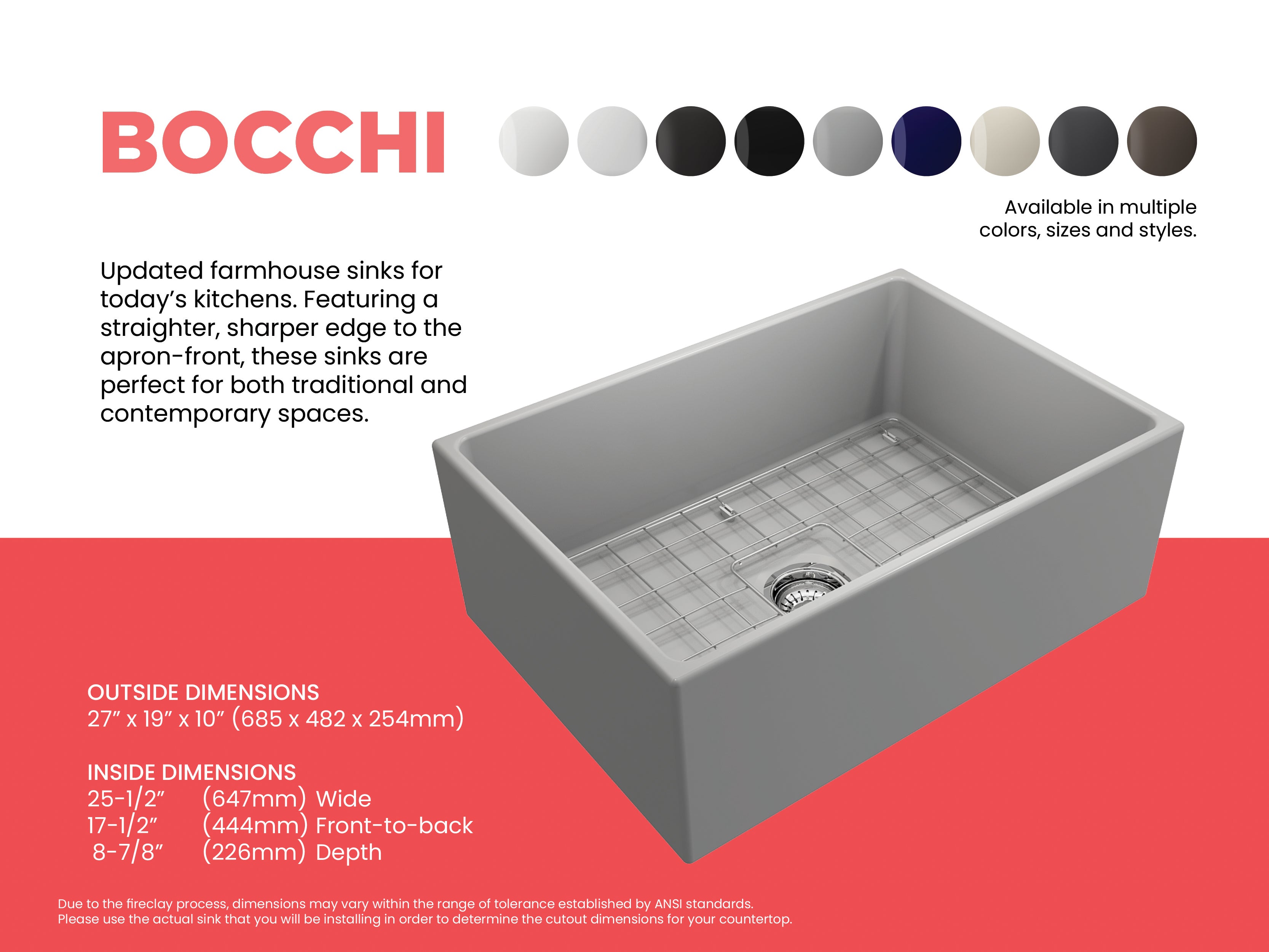 Contempo Apron Front Fireclay 27 in. Single Bowl Kitchen Sink with Protective Bottom Grid and Strainer 1356