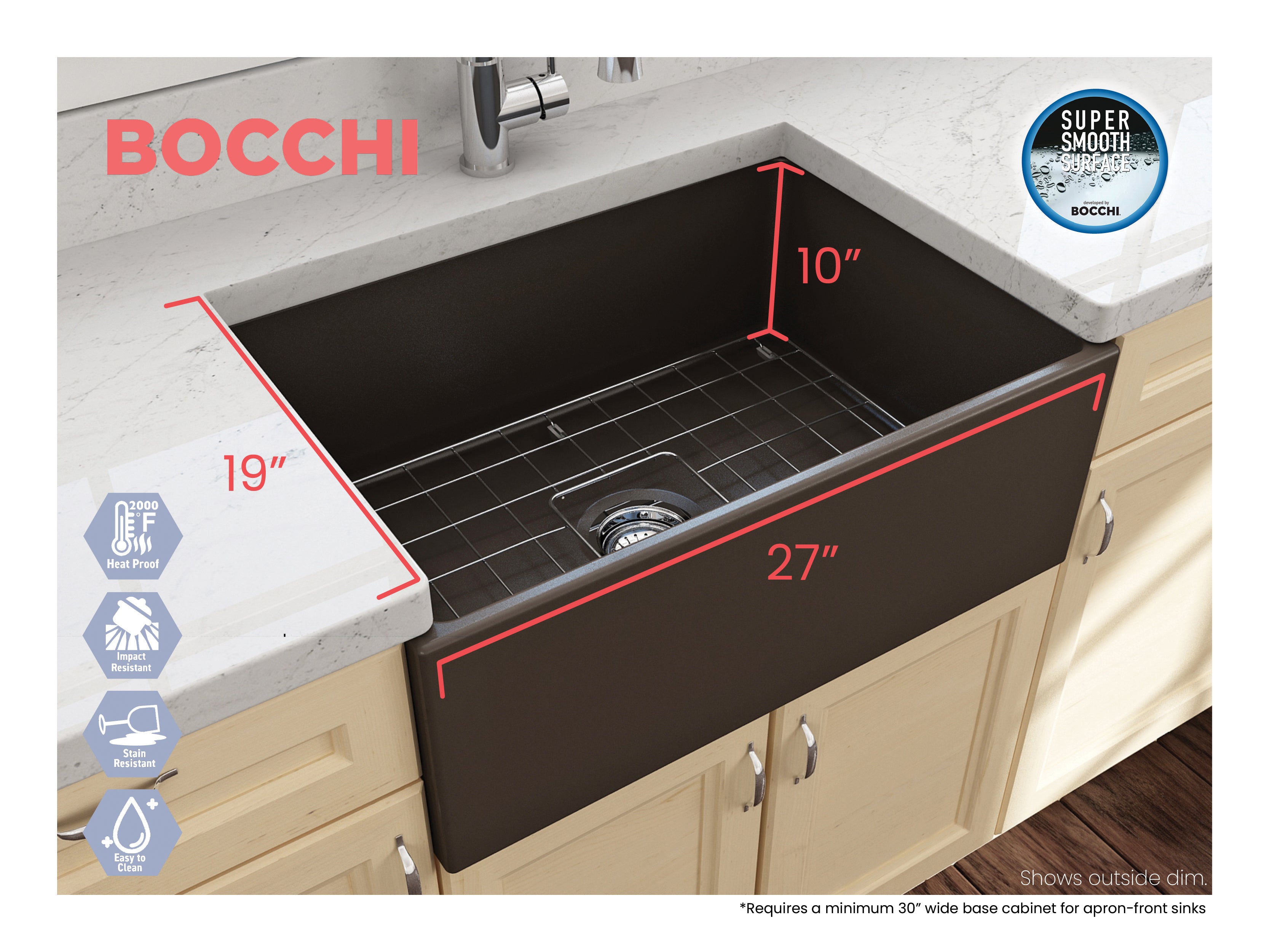 Contempo Apron Front Fireclay 27 in. Single Bowl Kitchen Sink with Protective Bottom Grid and Strainer 1356
