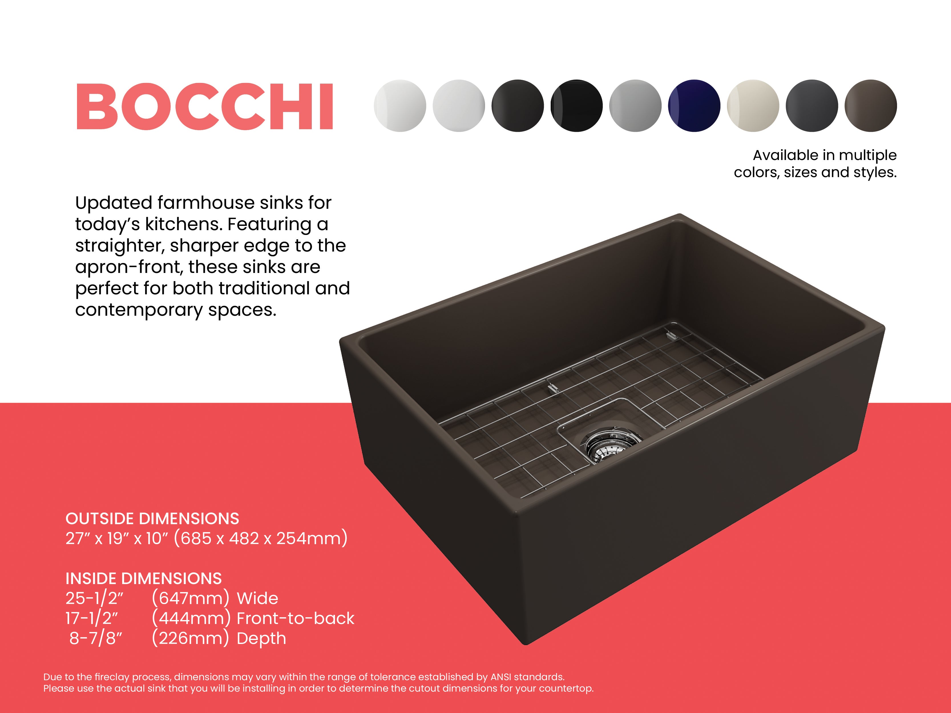 Contempo Apron Front Fireclay 27 in. Single Bowl Kitchen Sink with Protective Bottom Grid and Strainer 1356
