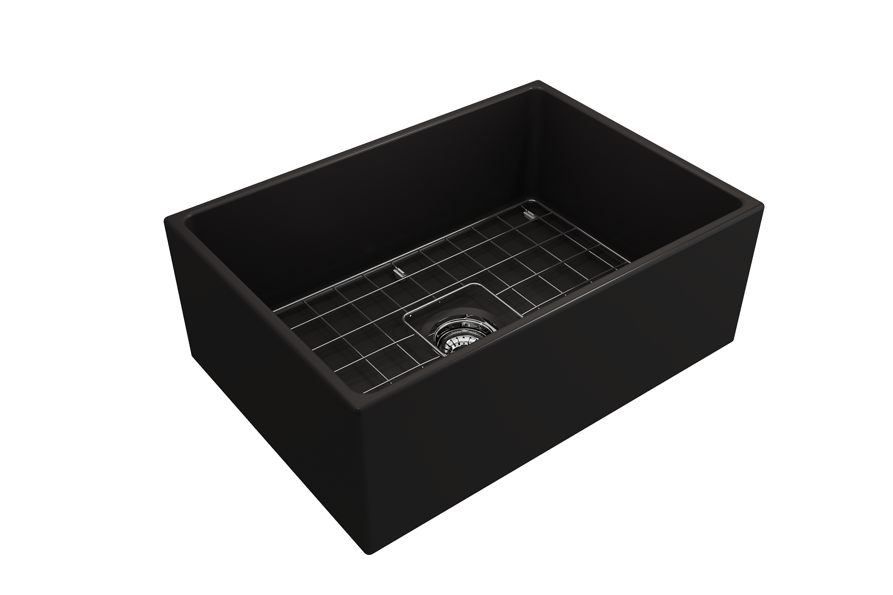 Contempo Apron Front Fireclay 27 in. Single Bowl Kitchen Sink with Protective Bottom Grid and Strainer 1356