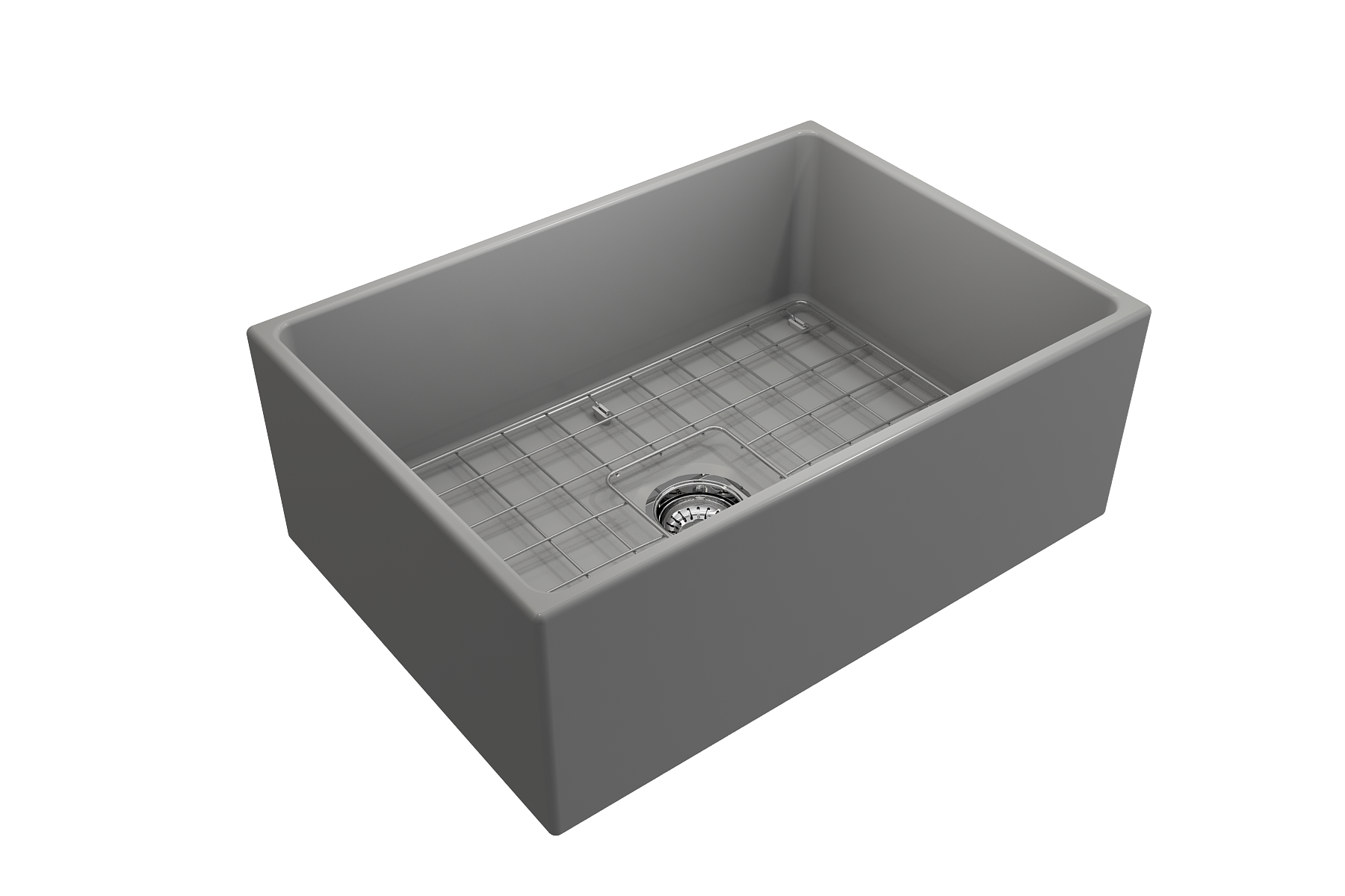 Contempo Apron Front Fireclay 27 in. Single Bowl Kitchen Sink with Protective Bottom Grid and Strainer 1356