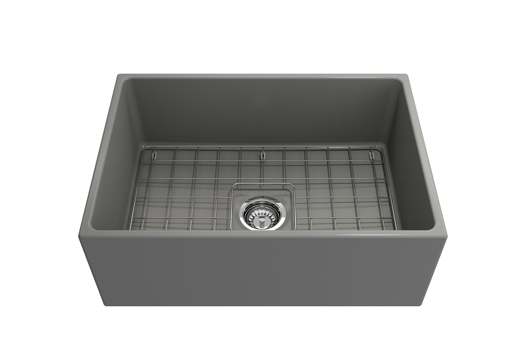 Contempo Apron Front Fireclay 27 in. Single Bowl Kitchen Sink with Protective Bottom Grid and Strainer 1356