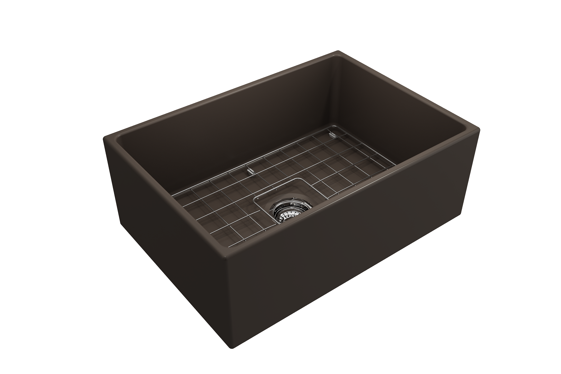 Contempo Apron Front Fireclay 27 in. Single Bowl Kitchen Sink with Protective Bottom Grid and Strainer 1356