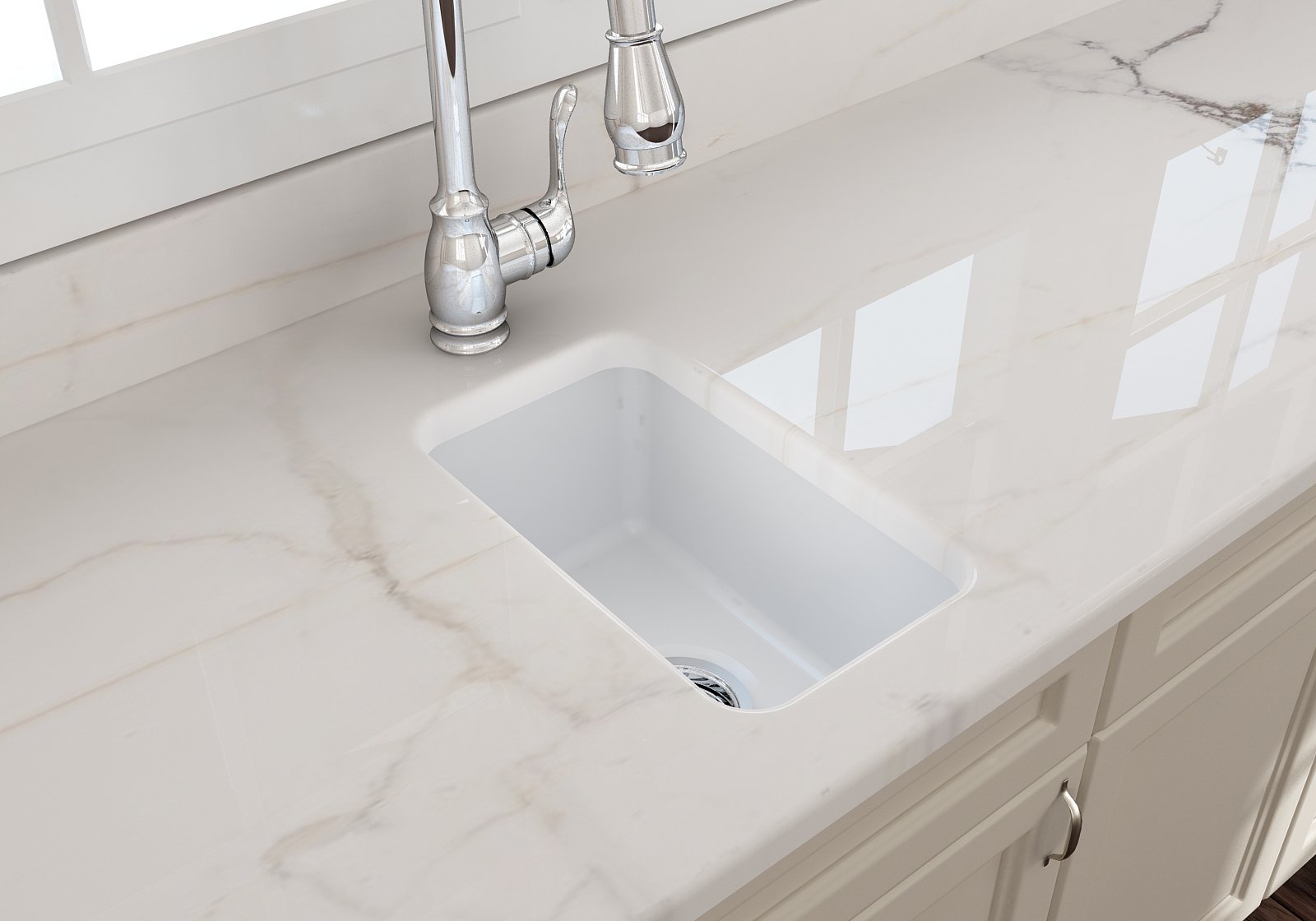 Sotto Dual-mount Fireclay 12 in. Single Bowl Bar Sink with Strainer 1358