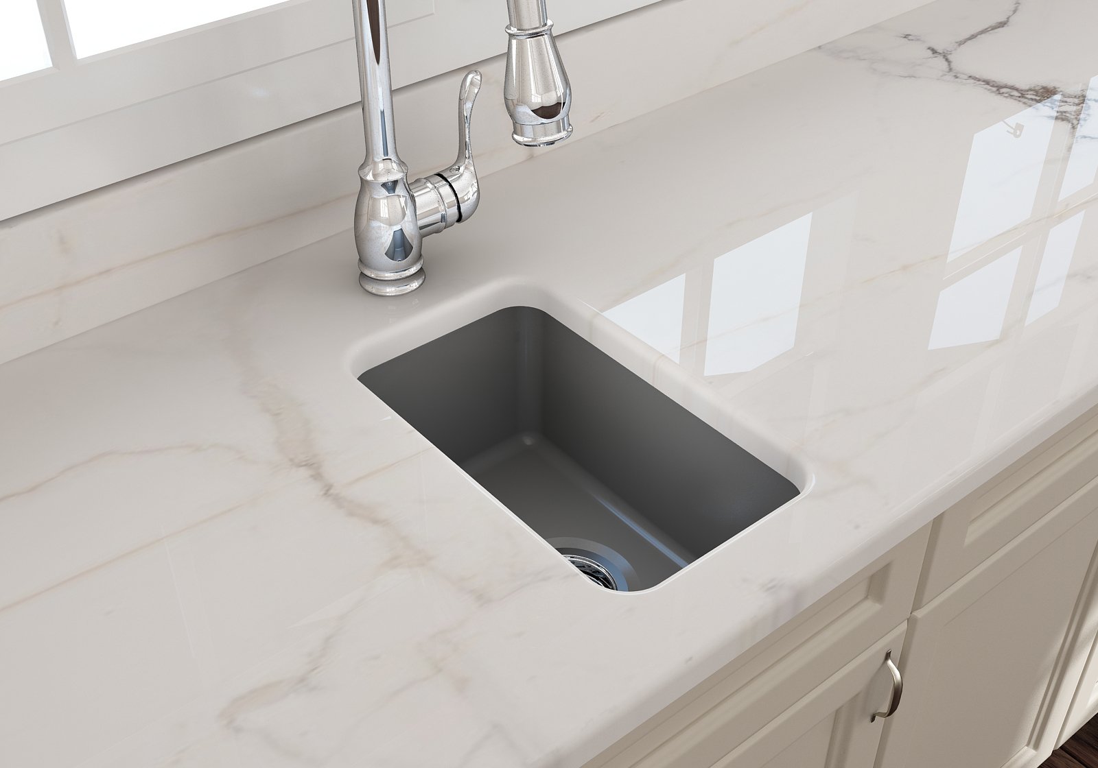 Sotto Dual-mount Fireclay 12 in. Single Bowl Bar Sink with Strainer 1358