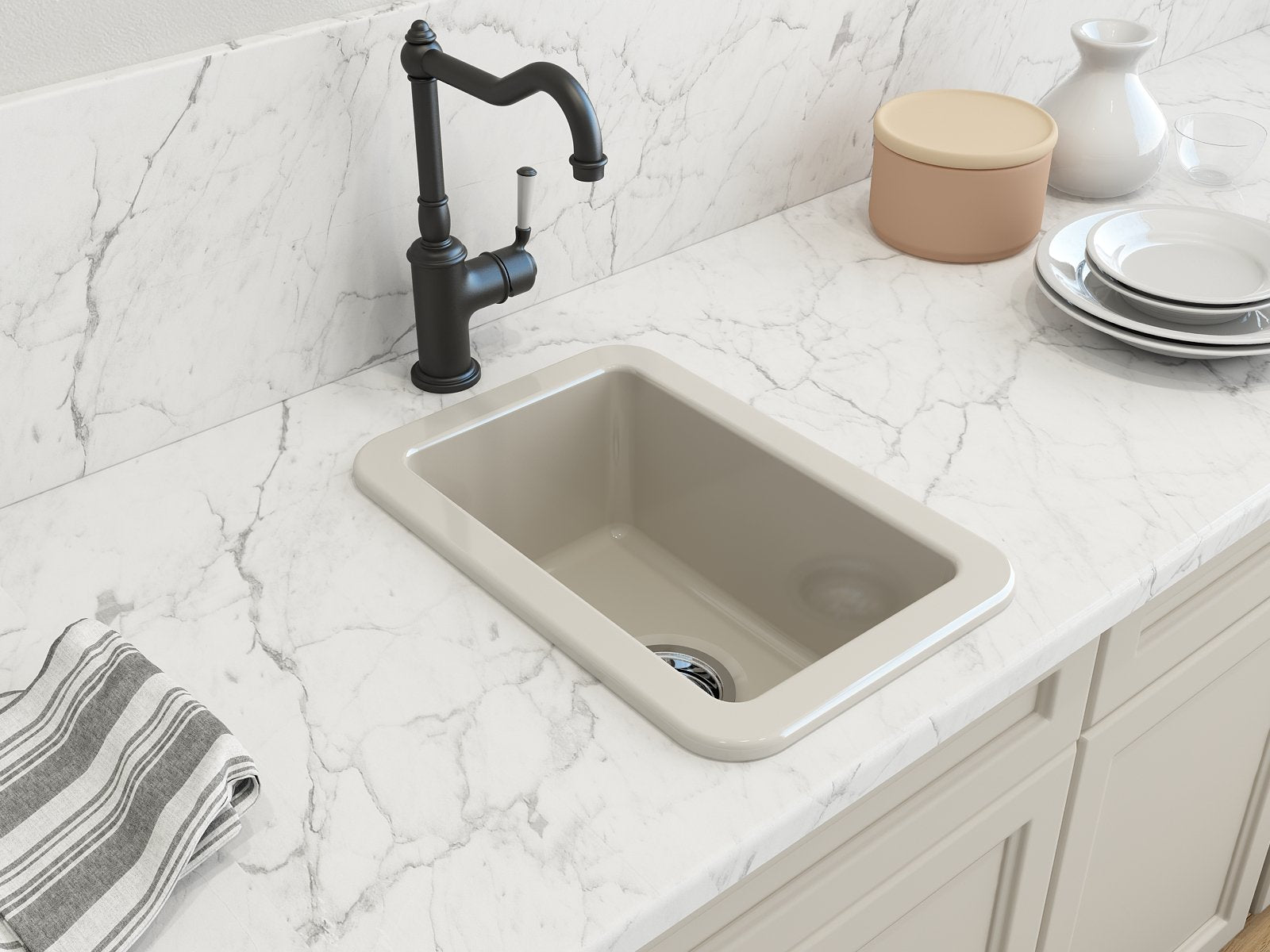 Sotto Dual-mount Fireclay 12 in. Single Bowl Bar Sink with Strainer 1358