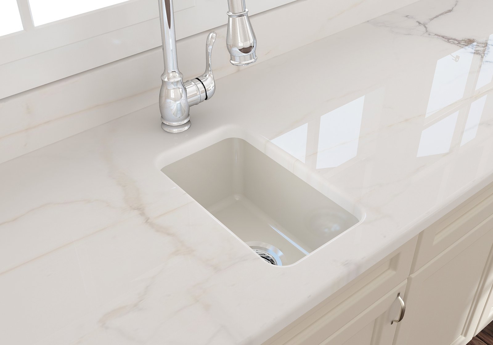 Sotto Dual-mount Fireclay 12 in. Single Bowl Bar Sink with Strainer 1358