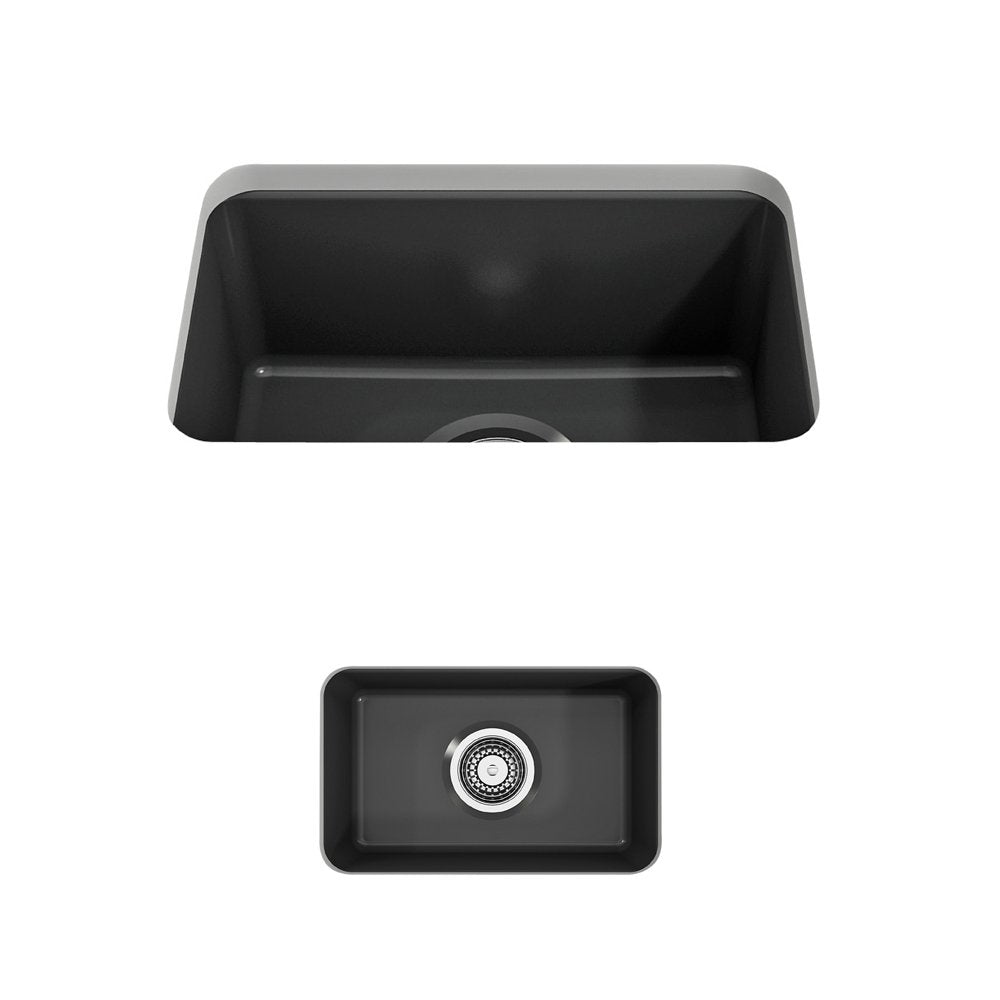 Sotto Dual-mount Fireclay 12 in. Single Bowl Bar Sink with Strainer 1358
