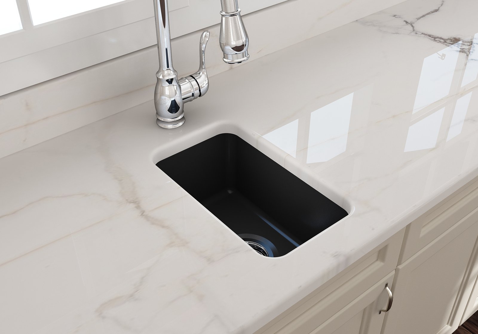 Sotto Dual-mount Fireclay 12 in. Single Bowl Bar Sink with Strainer 1358