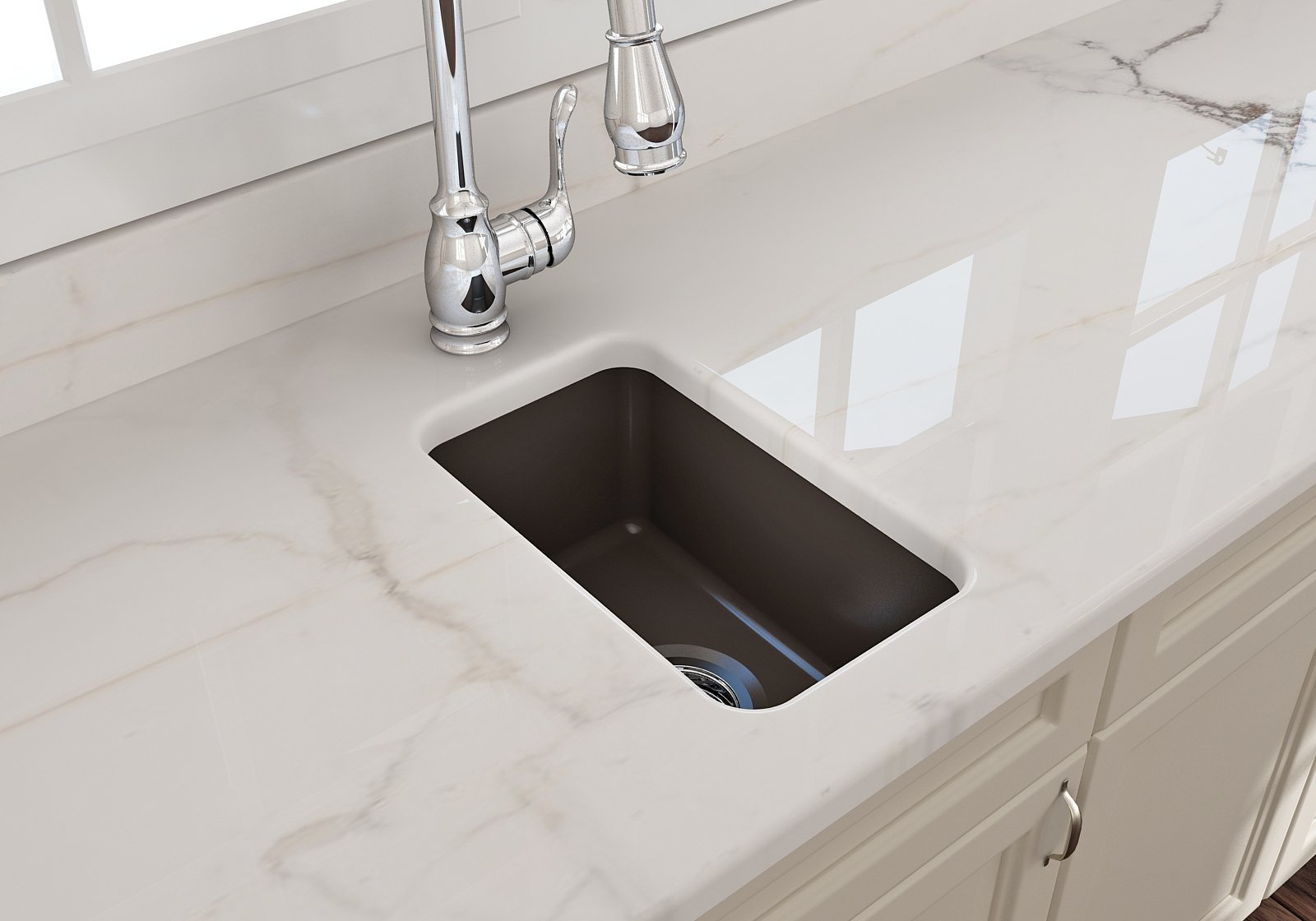 Sotto Dual-mount Fireclay 12 in. Single Bowl Bar Sink with Strainer 1358