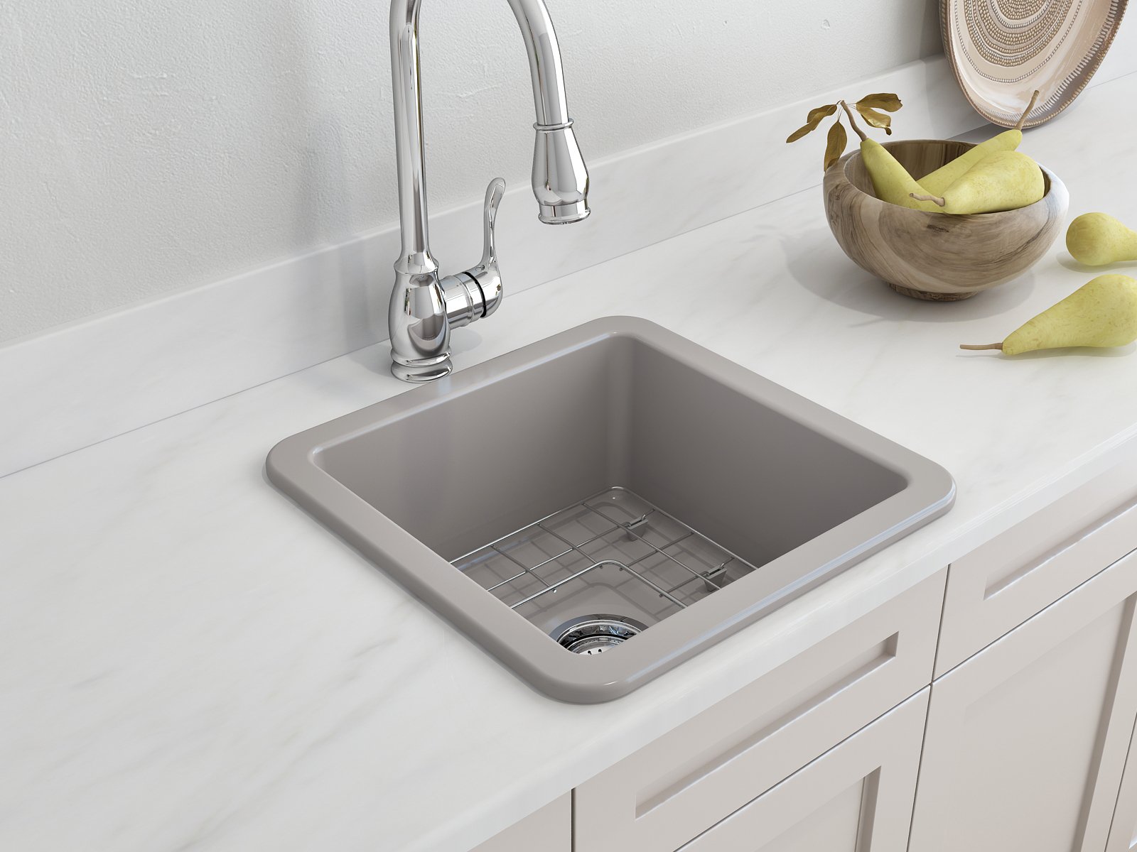 Sotto Dual-mount Fireclay 18 in. Single Bowl Bar Sink with Protective Bottom Grid and Strainer 1359