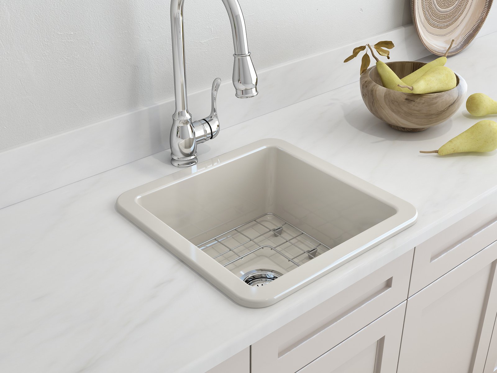 Sotto Dual-mount Fireclay 18 in. Single Bowl Bar Sink with Protective Bottom Grid and Strainer 1359