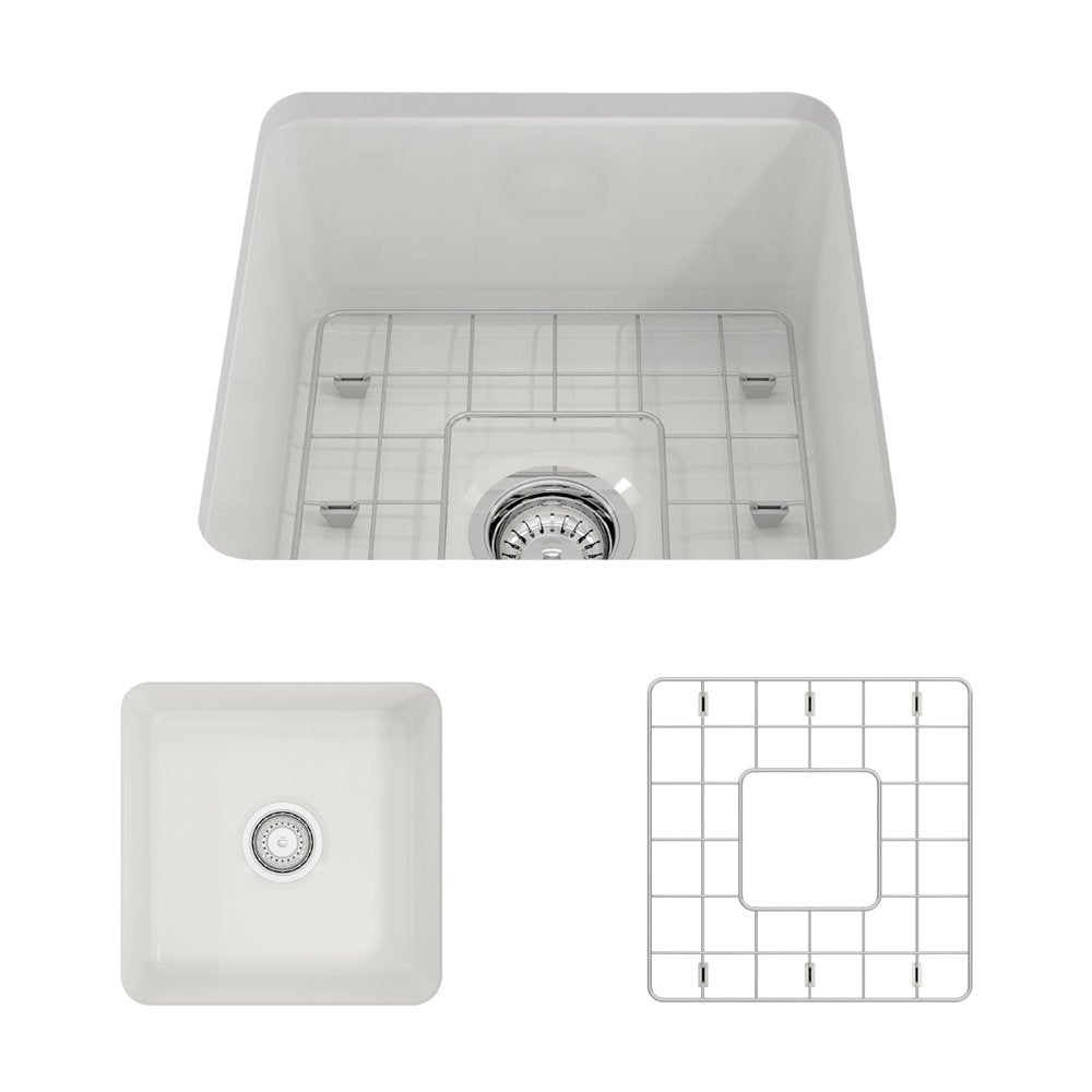 Sotto Dual-mount Fireclay 18 in. Single Bowl Bar Sink with Protective Bottom Grid and Strainer 1359