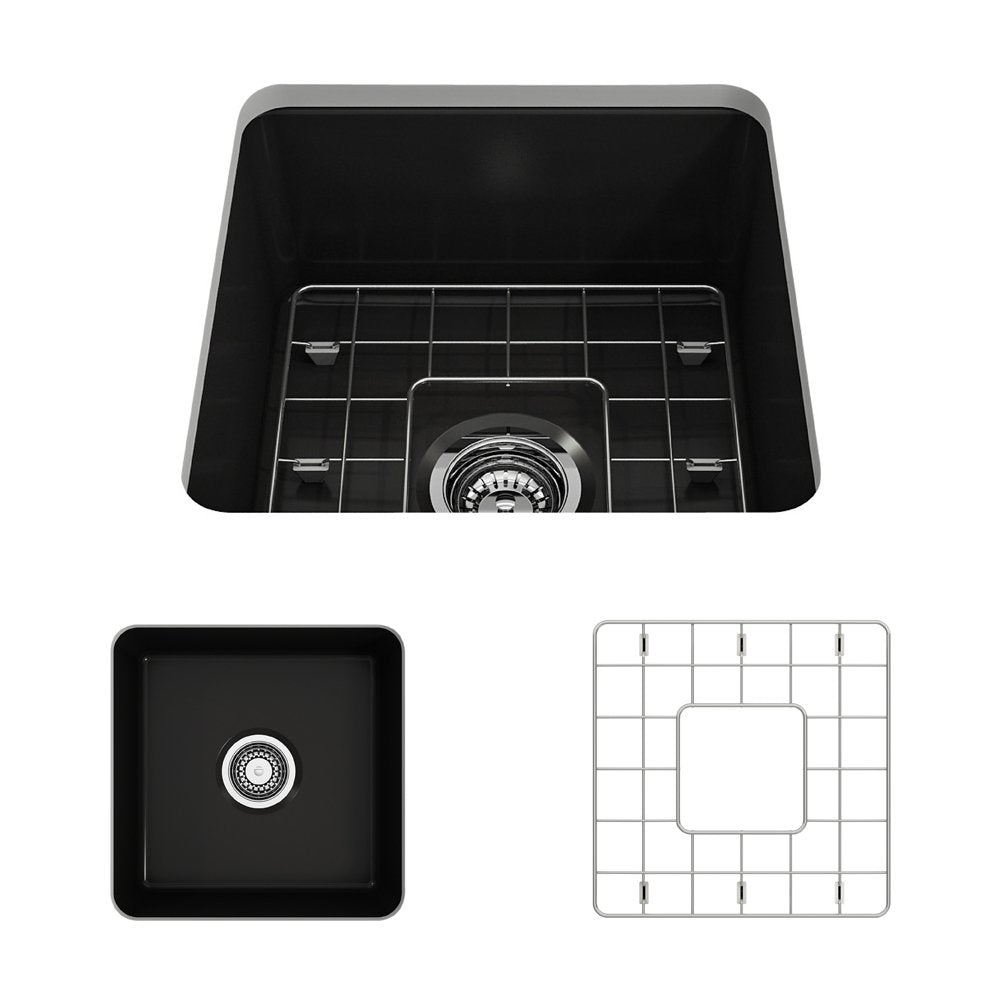 Sotto Dual-mount Fireclay 18 in. Single Bowl Bar Sink with Protective Bottom Grid and Strainer 1359