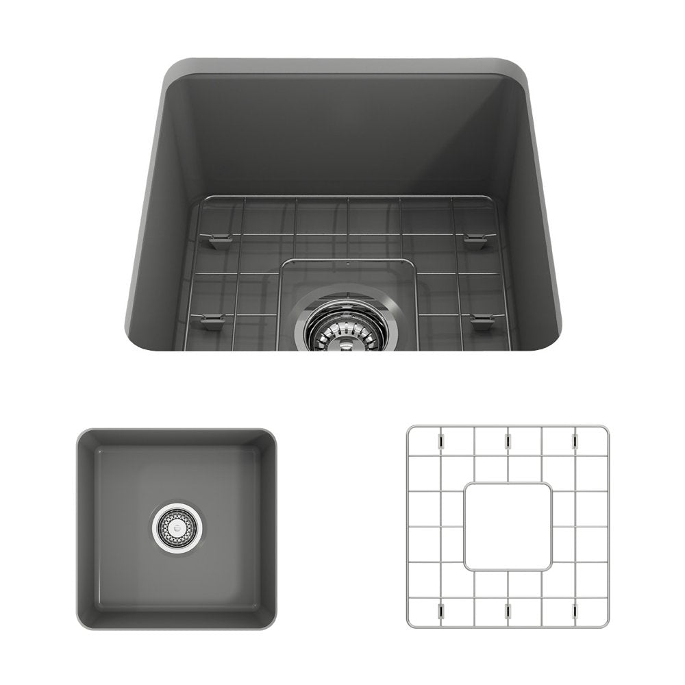 Sotto Dual-mount Fireclay 18 in. Single Bowl Bar Sink with Protective Bottom Grid and Strainer 1359