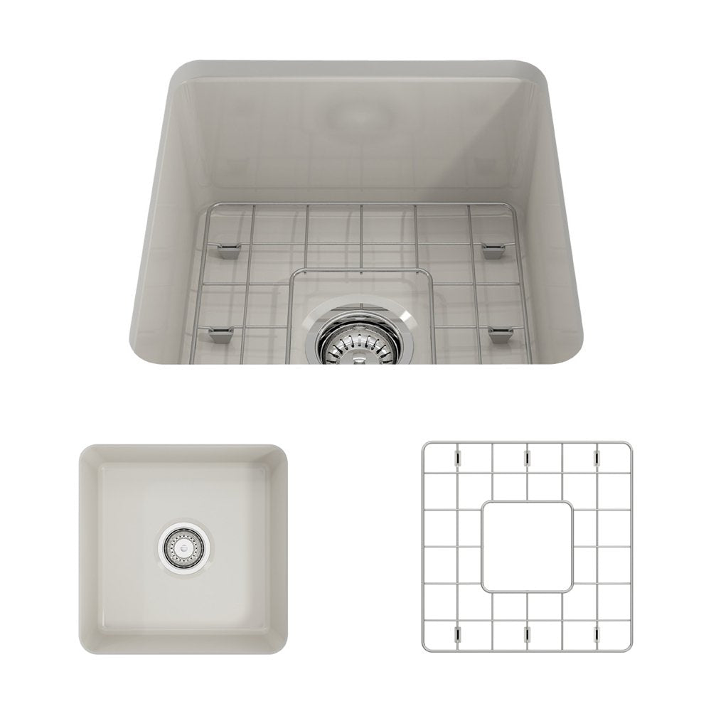 Sotto Dual-mount Fireclay 18 in. Single Bowl Bar Sink with Protective Bottom Grid and Strainer 1359