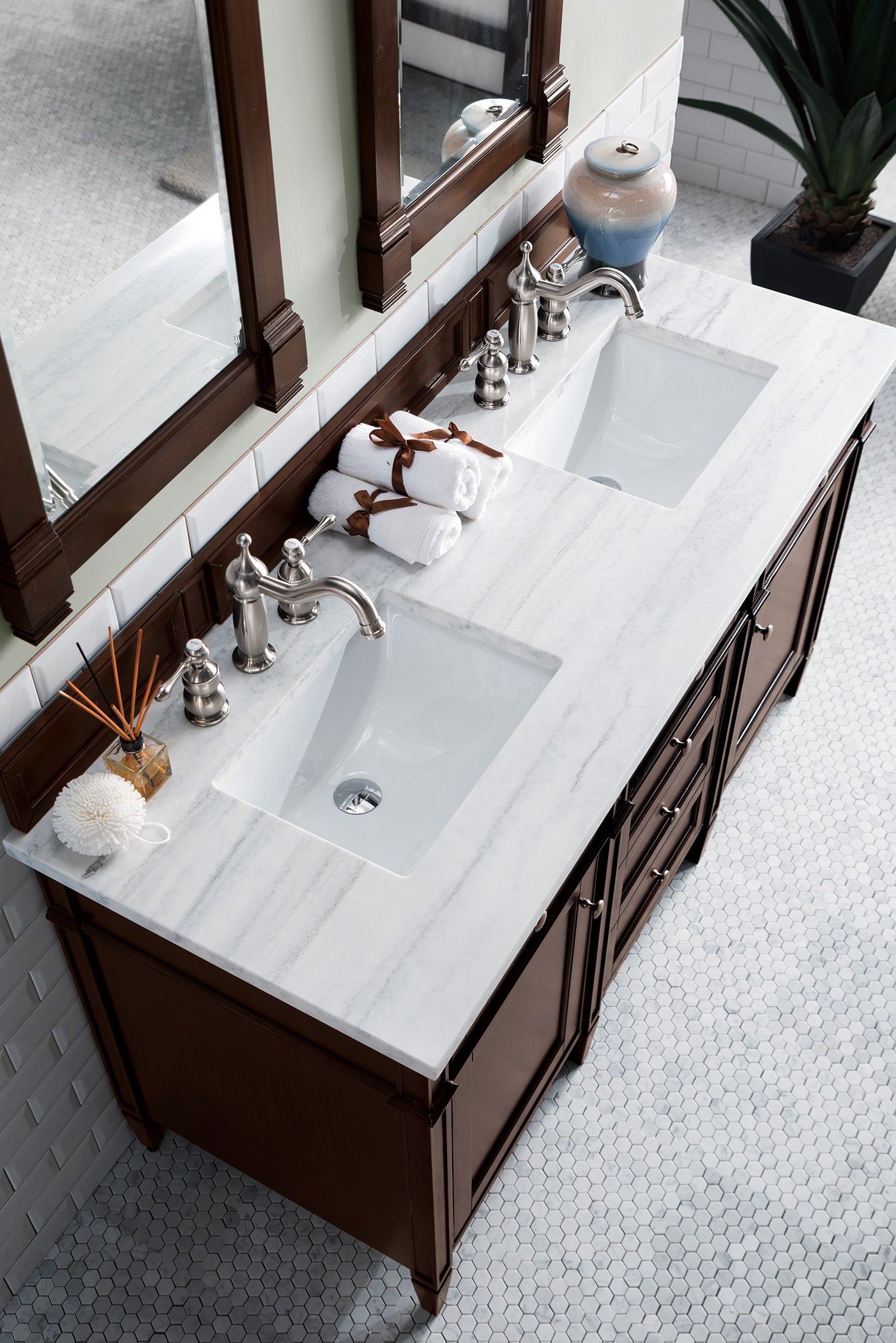 James Martin Brittany 60" Double Vanity in Burnished Mahogany with 3cm Countertop