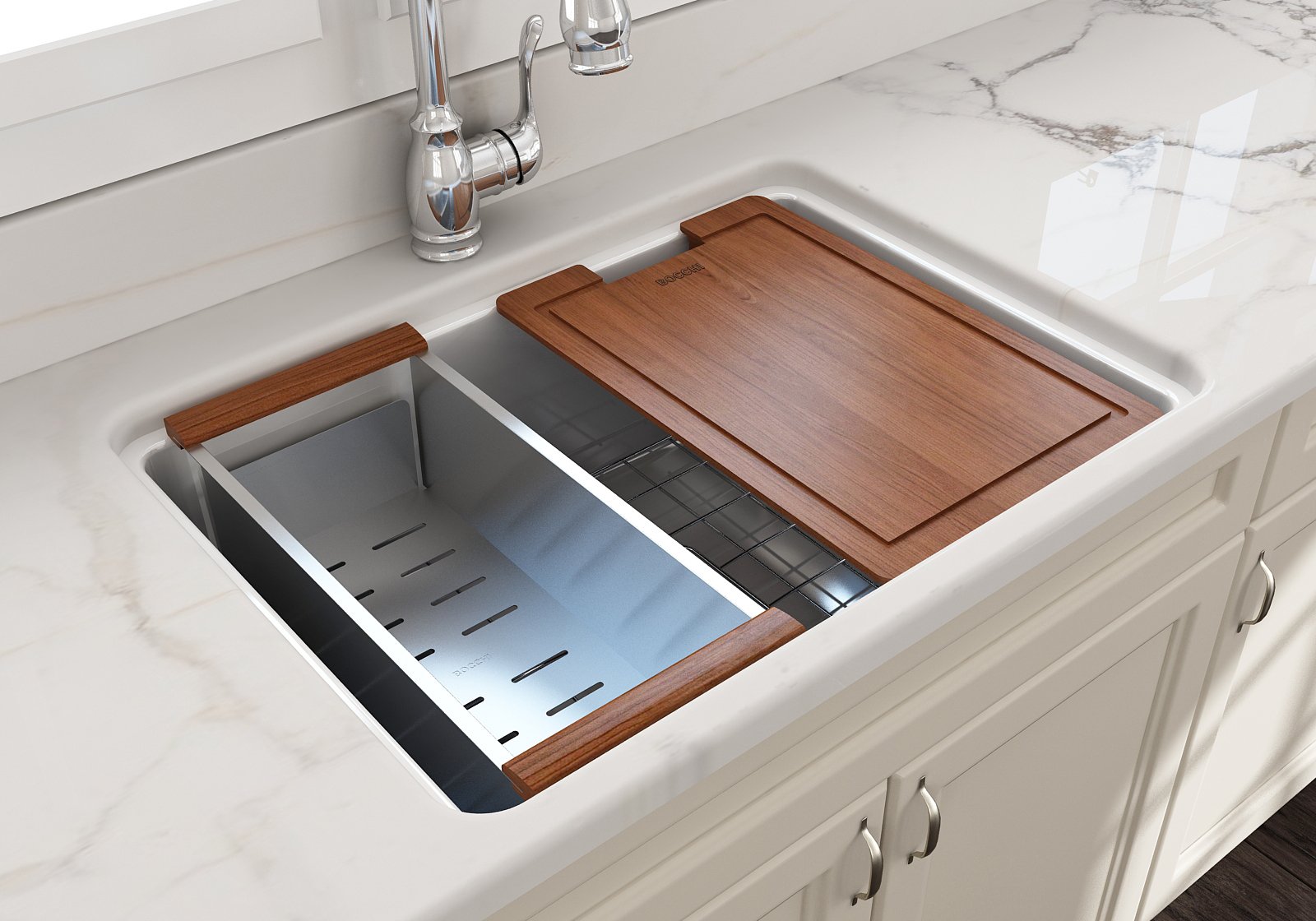 Sotto Dual-mount Fireclay 27 in. Single Bowl Kitchen Sink with Protective Bottom Grid and Strainer 1360