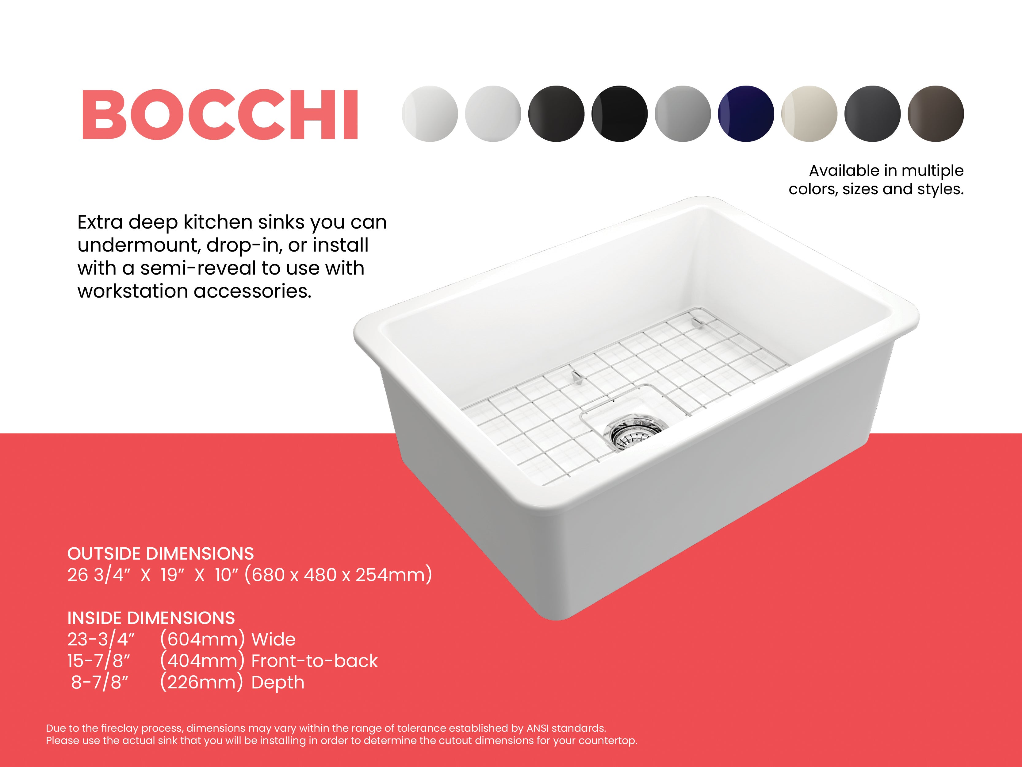 Sotto Dual-mount Fireclay 27 in. Single Bowl Kitchen Sink with Protective Bottom Grid and Strainer 1360