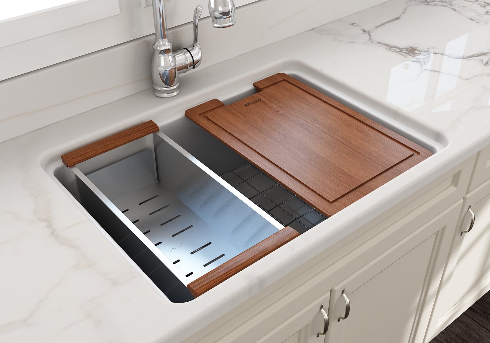 Sotto Dual-mount Fireclay 27 in. Single Bowl Kitchen Sink with Protective Bottom Grid and Strainer 1360