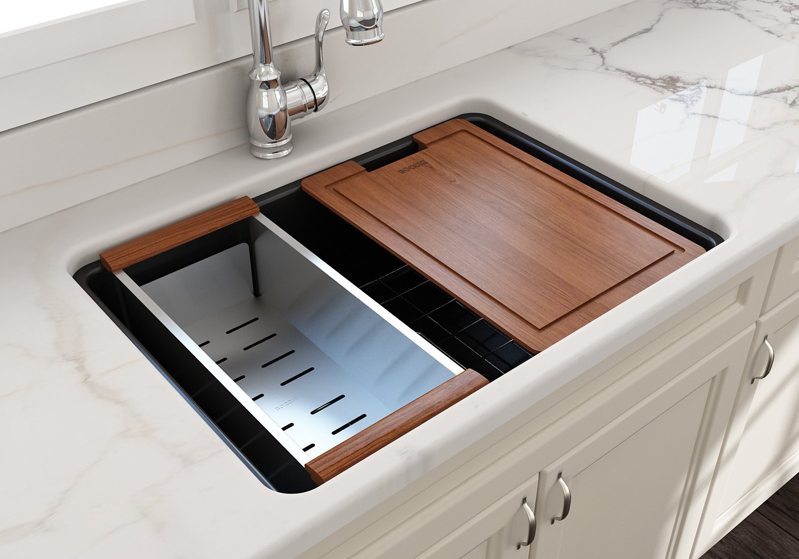 Sotto Dual-mount Fireclay 27 in. Single Bowl Kitchen Sink with Protective Bottom Grid and Strainer 1360