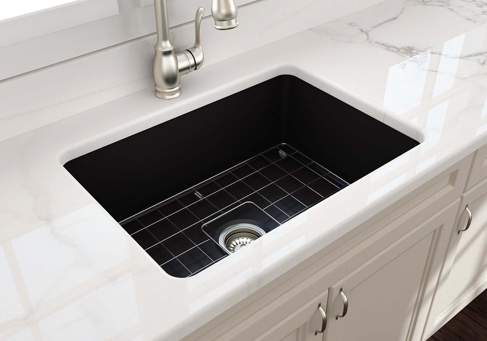 Sotto Dual-mount Fireclay 27 in. Single Bowl Kitchen Sink with Protective Bottom Grid and Strainer 1360