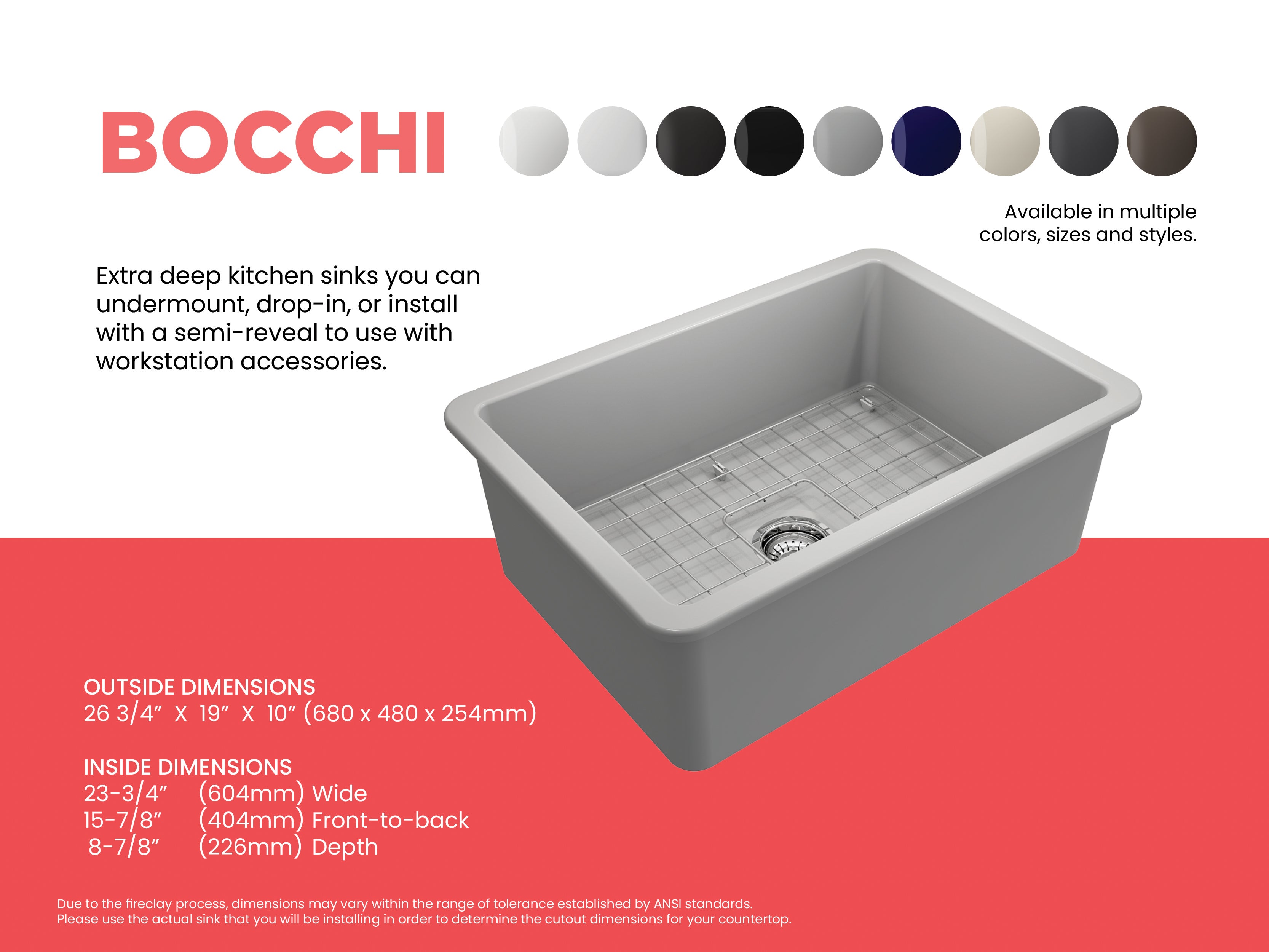 Sotto Dual-mount Fireclay 27 in. Single Bowl Kitchen Sink with Protective Bottom Grid and Strainer 1360