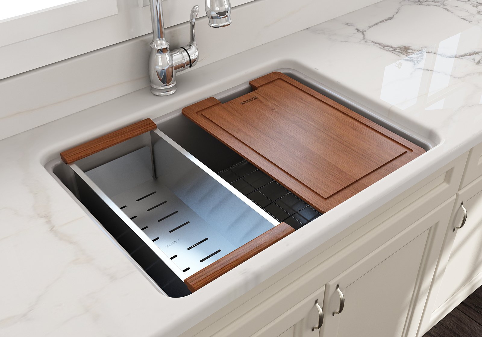 Sotto Dual-mount Fireclay 27 in. Single Bowl Kitchen Sink with Protective Bottom Grid and Strainer 1360