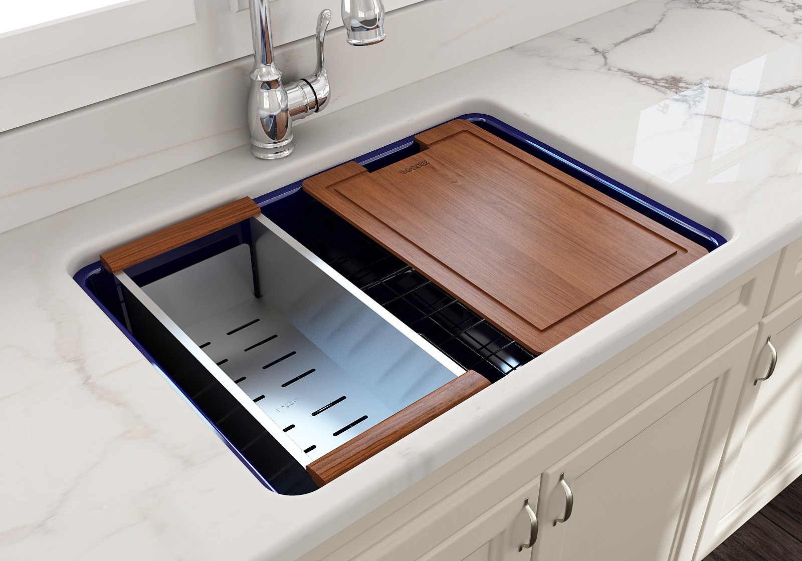 Sotto Dual-mount Fireclay 27 in. Single Bowl Kitchen Sink with Protective Bottom Grid and Strainer 1360