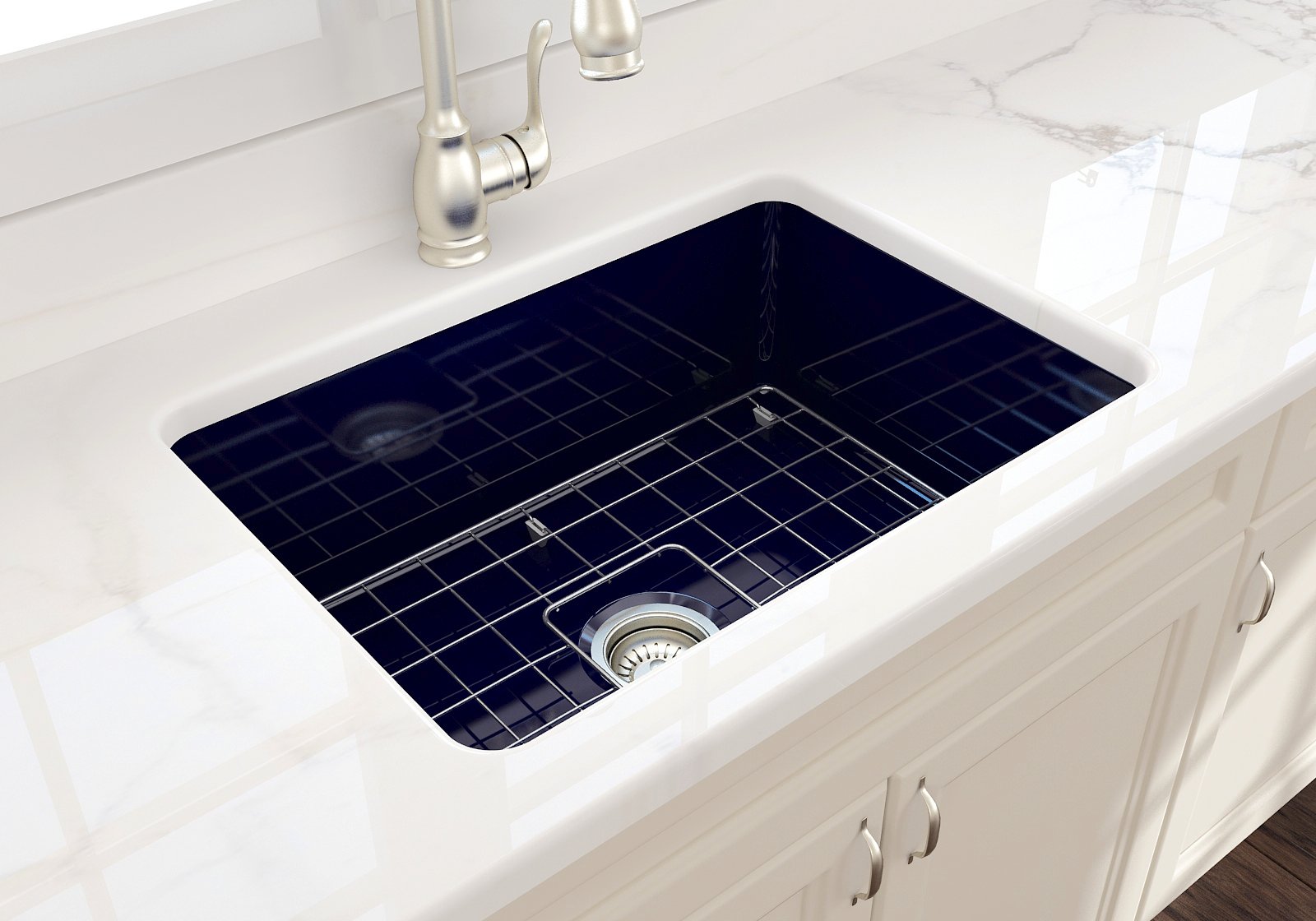 Sotto Dual-mount Fireclay 27 in. Single Bowl Kitchen Sink with Protective Bottom Grid and Strainer 1360