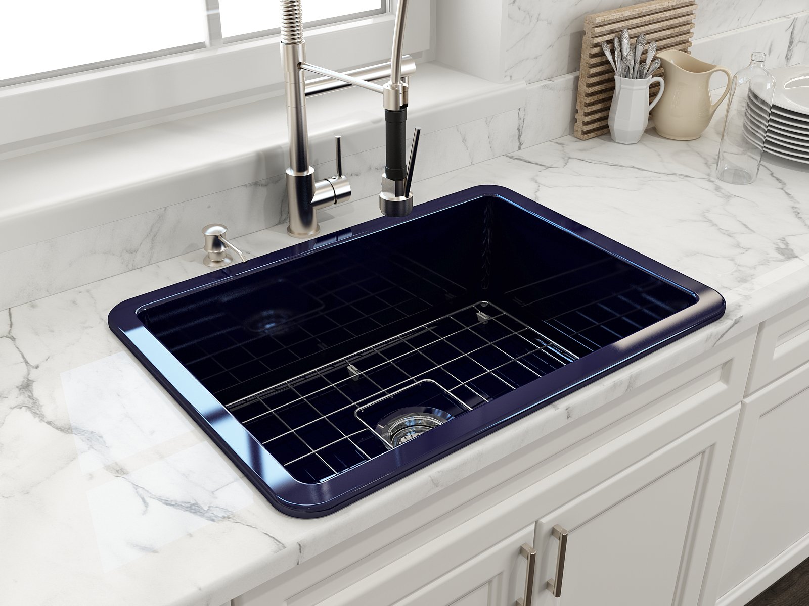 Sotto Dual-mount Fireclay 27 in. Single Bowl Kitchen Sink with Protective Bottom Grid and Strainer 1360