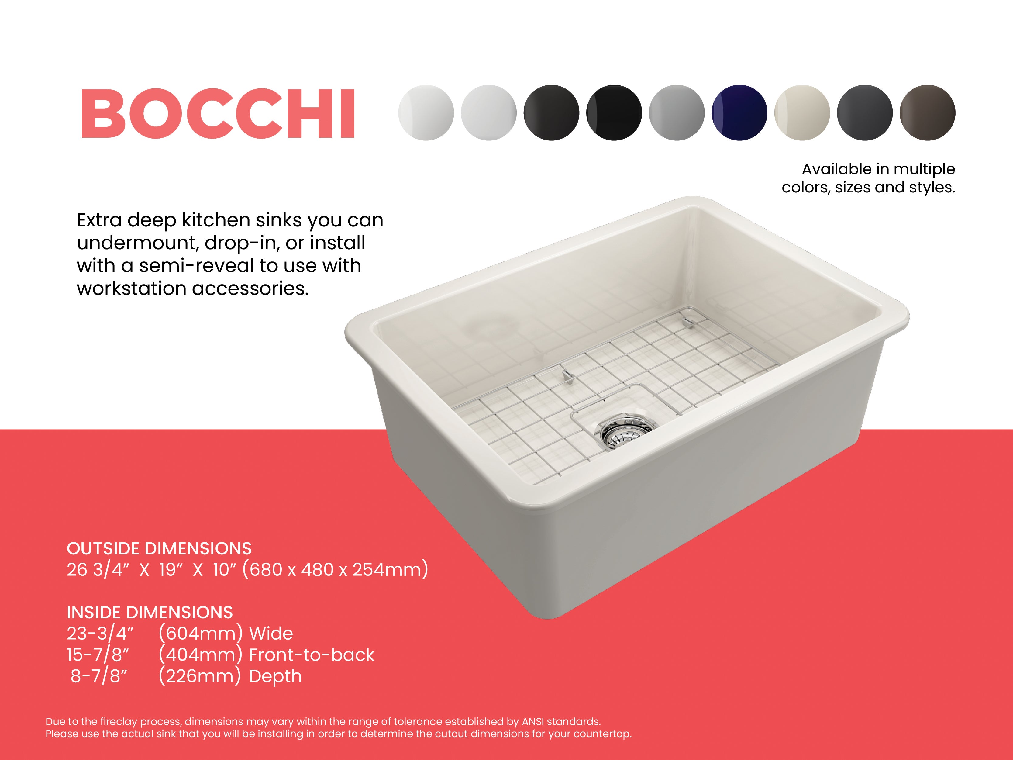 Sotto Dual-mount Fireclay 27 in. Single Bowl Kitchen Sink with Protective Bottom Grid and Strainer 1360