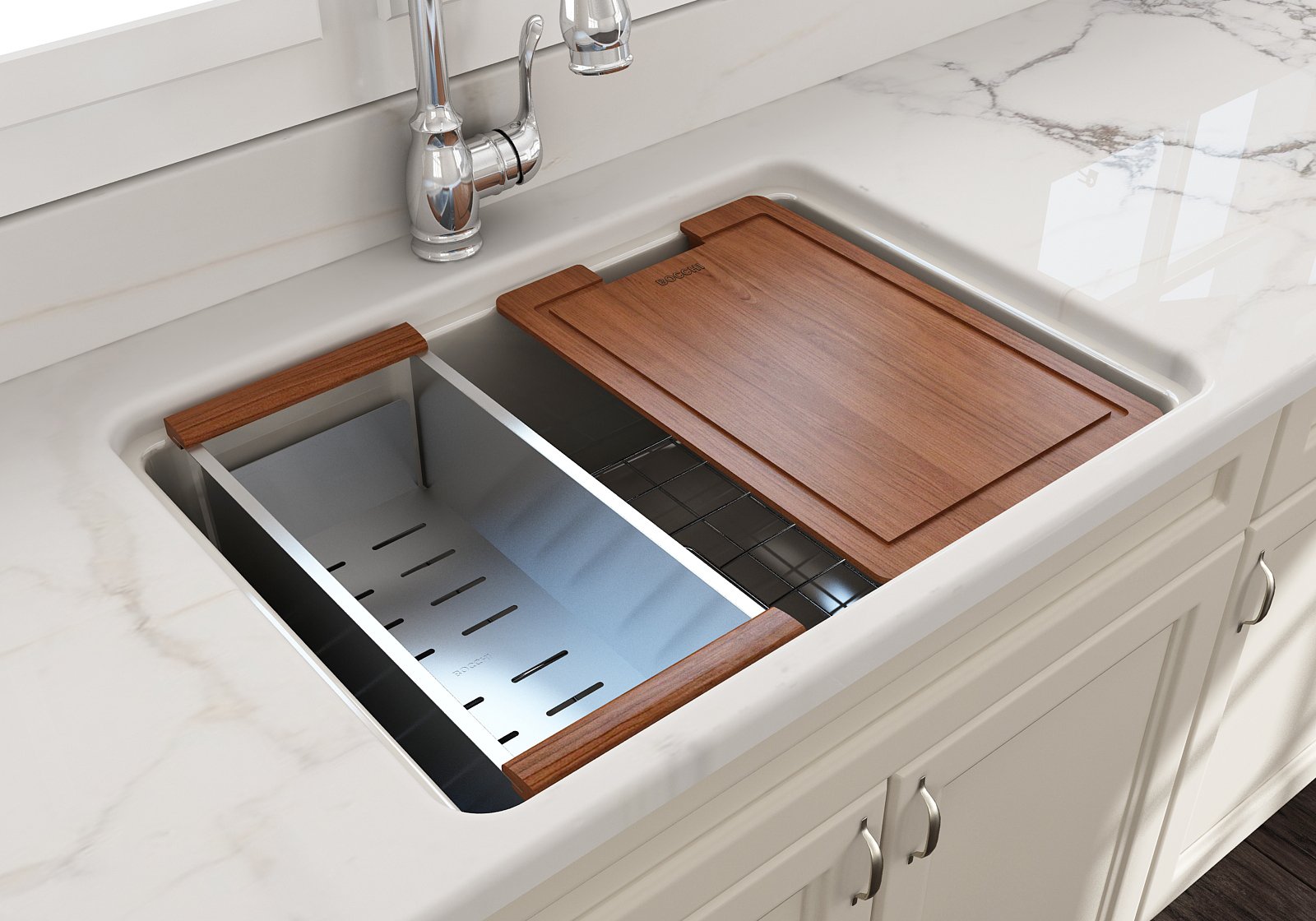 Sotto Dual-mount Fireclay 27 in. Single Bowl Kitchen Sink with Protective Bottom Grid and Strainer 1360