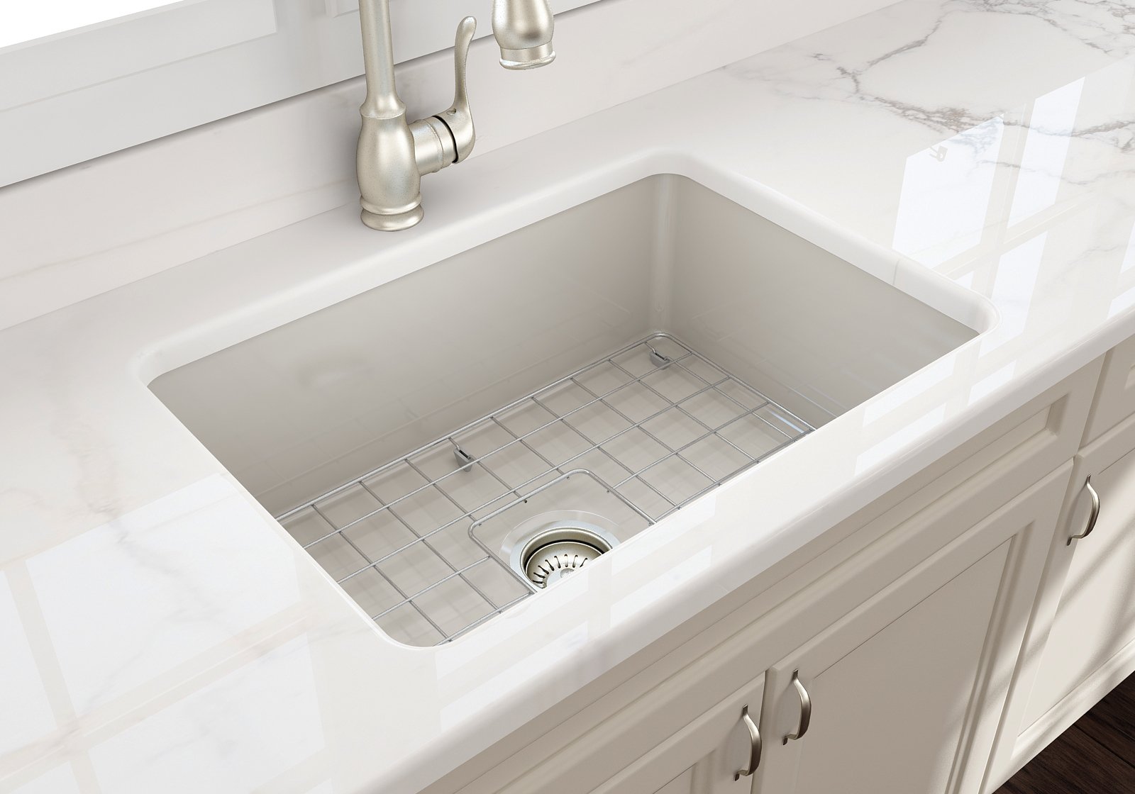 Sotto Dual-mount Fireclay 27 in. Single Bowl Kitchen Sink with Protective Bottom Grid and Strainer 1360