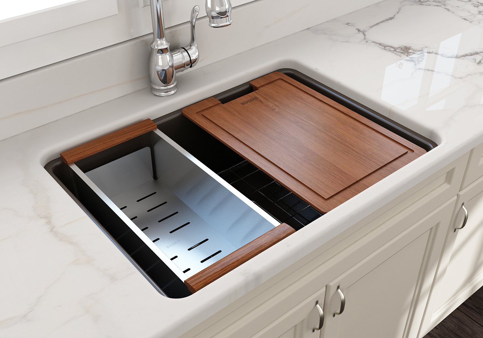Sotto Dual-mount Fireclay 27 in. Single Bowl Kitchen Sink with Protective Bottom Grid and Strainer 1360