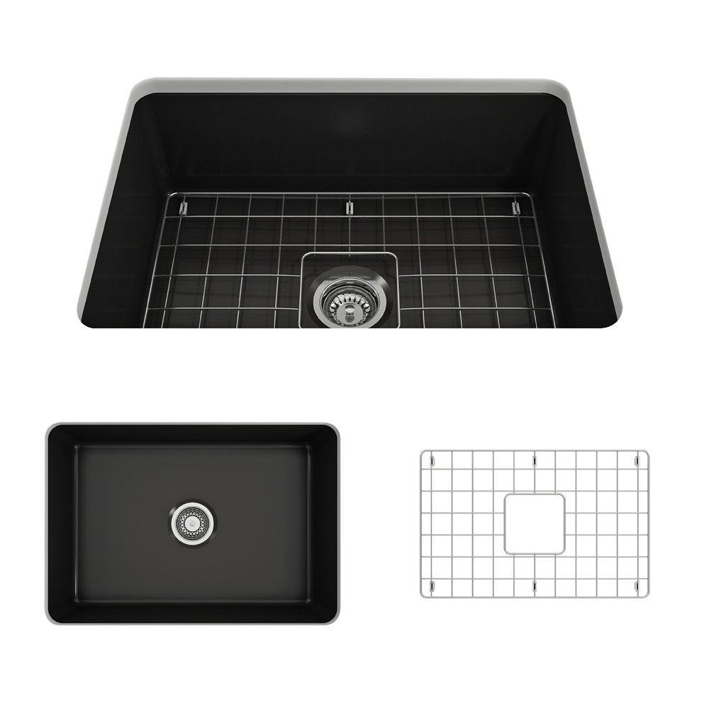 Sotto Dual-mount Fireclay 27 in. Single Bowl Kitchen Sink with Protective Bottom Grid and Strainer 1360