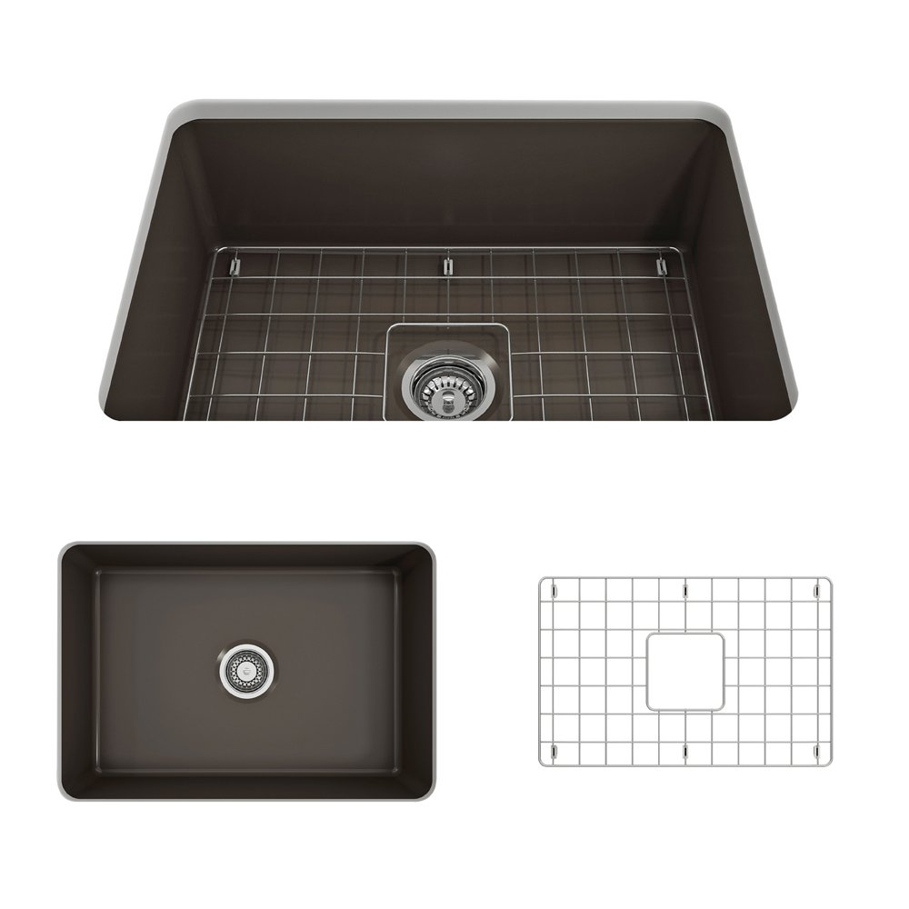 Sotto Dual-mount Fireclay 27 in. Single Bowl Kitchen Sink with Protective Bottom Grid and Strainer 1360